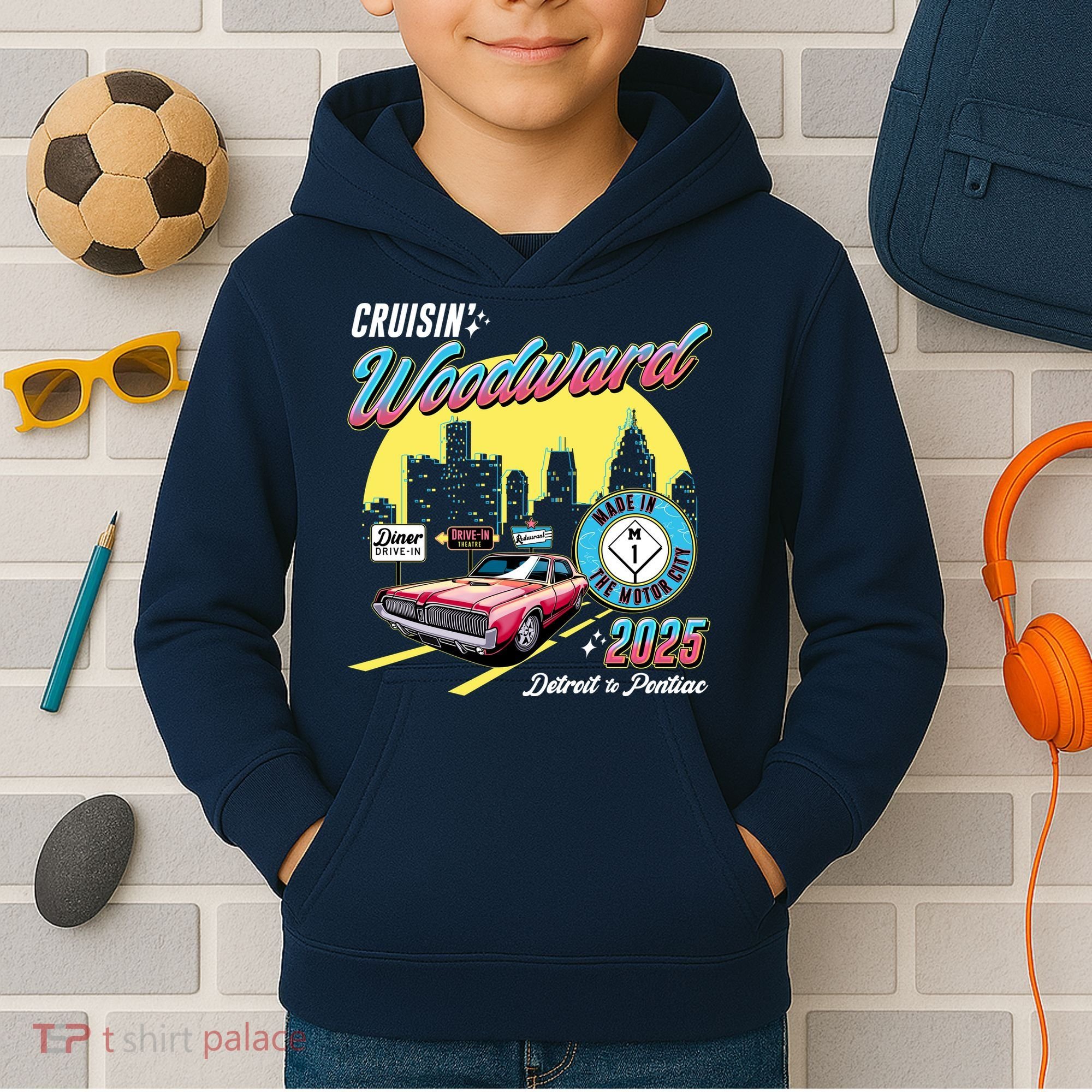 Crusin Woodward Made In The Motor City 2025  Kids Hoodie