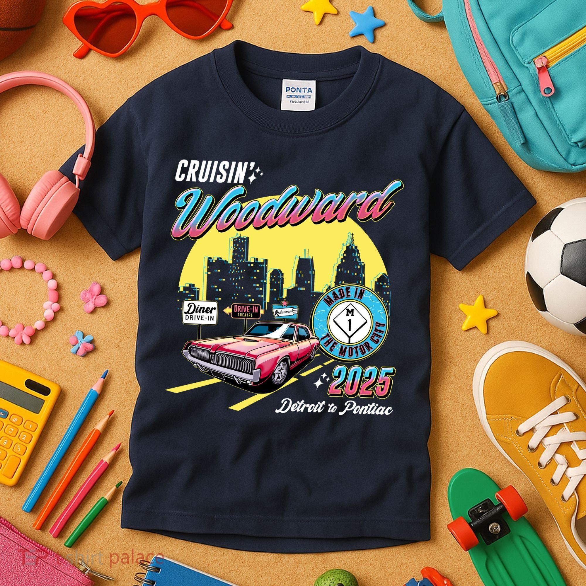 Crusin Woodward Made In The Motor City 2025  Kids T-Shirt