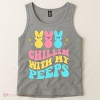 Chillin With My Peeps Cute Easter Tank Top thumb 2