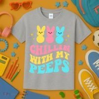 Chillin With My Peeps Cute Easter Kids T-Shirt thumb 3