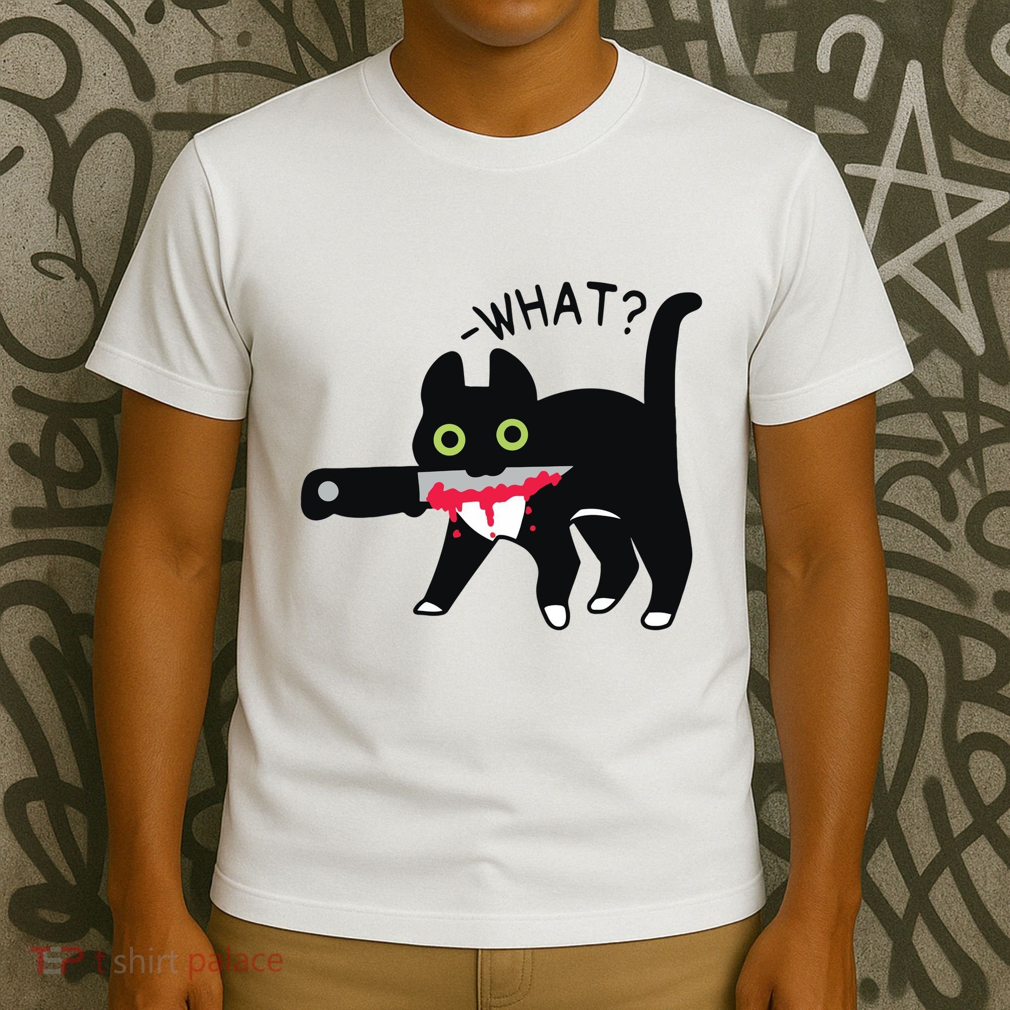 Cat What Murderous Tuxedo Cat With Knife Halloween Costume T-Shirt