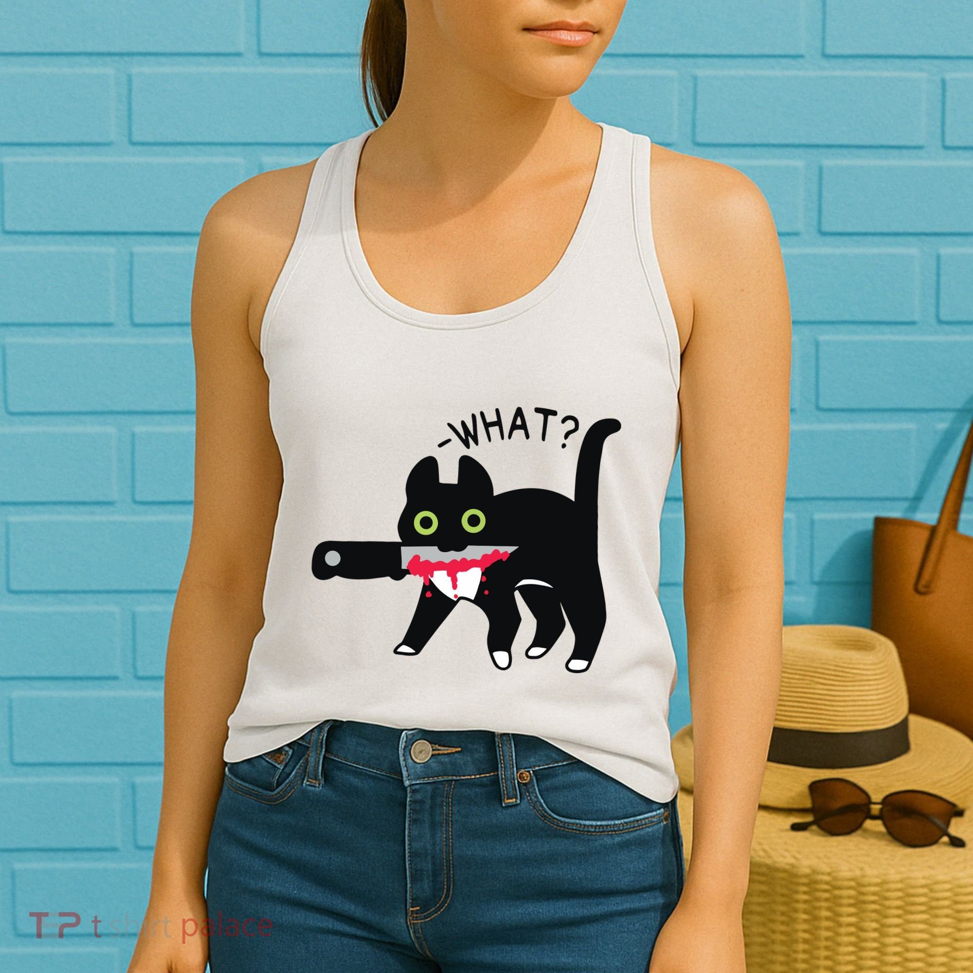 Cat What Murderous Tuxedo Cat With Knife Halloween Costume Women's Tank Top