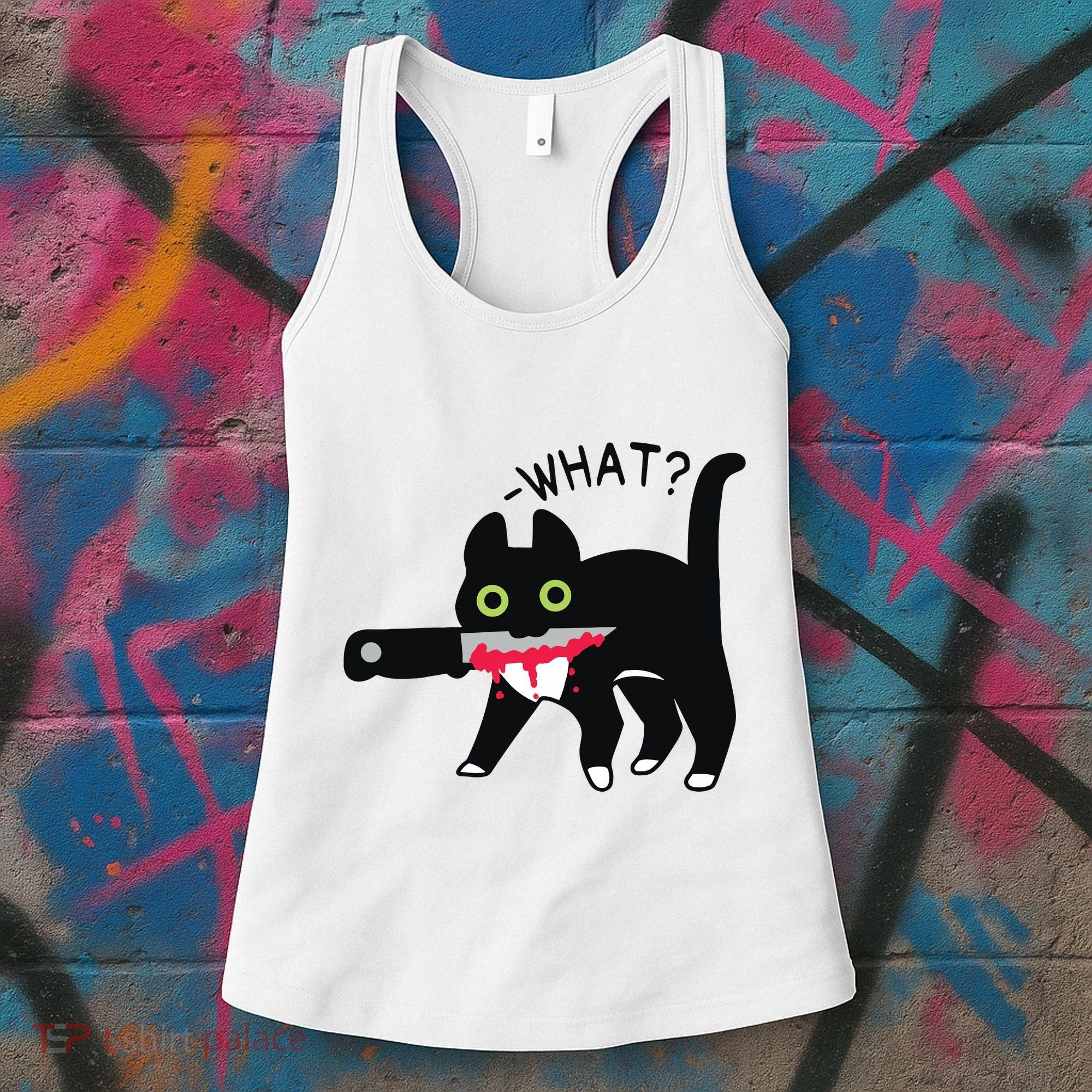 Cat What Murderous Tuxedo Cat With Knife Halloween Costume Women's Tank Top