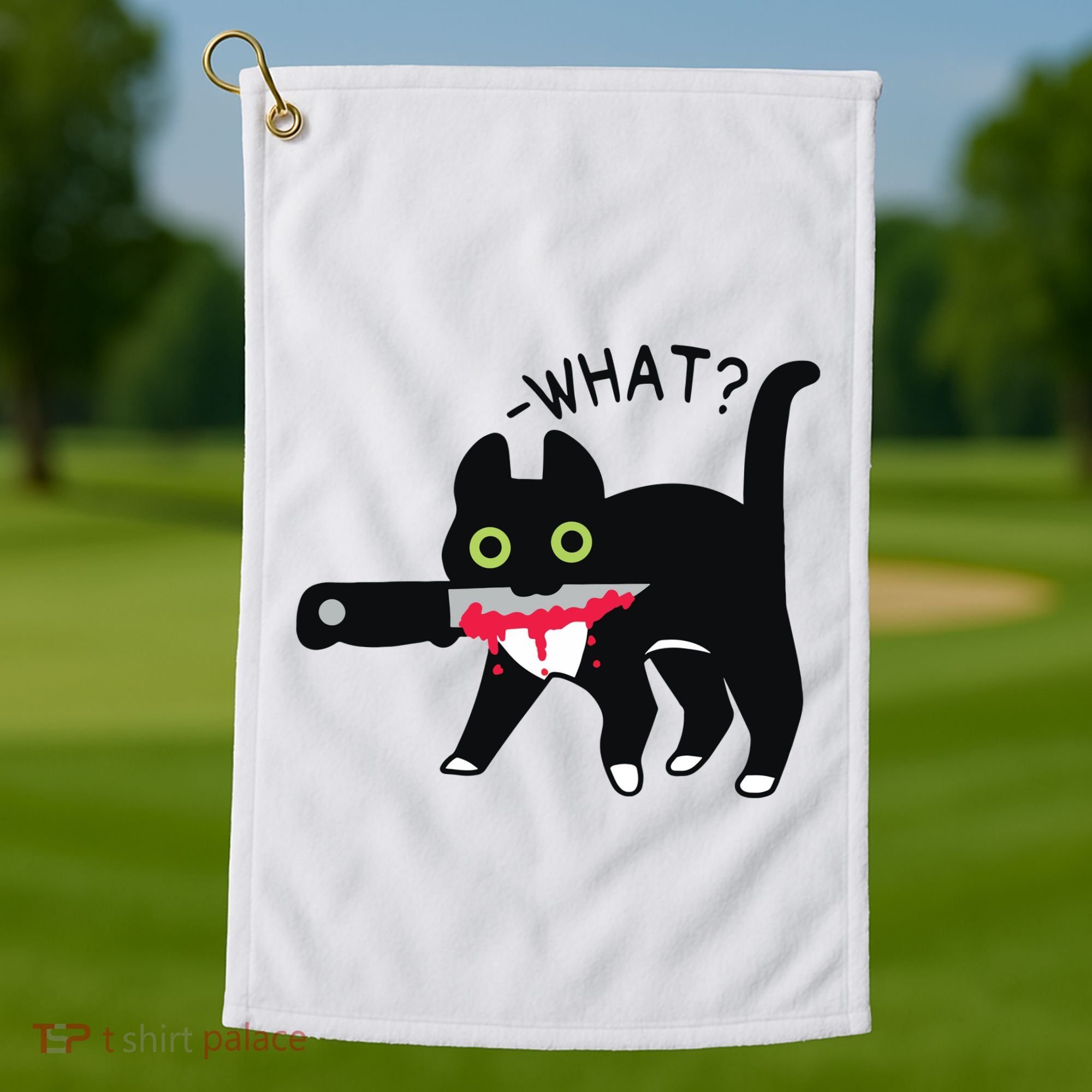 Cat What Murderous Tuxedo Cat With Knife Halloween Costume Golf Towel