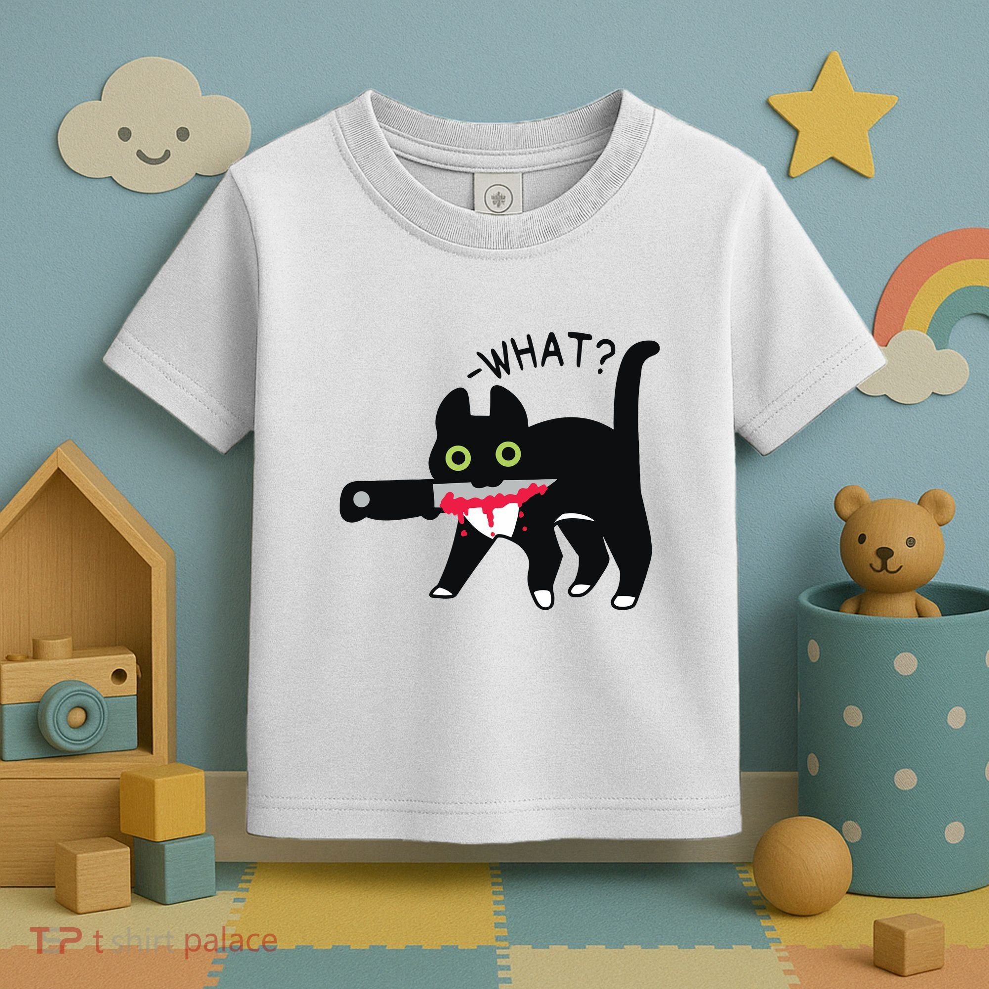 Cat What Murderous Tuxedo Cat With Knife Halloween Costume Toddler T-Shirt