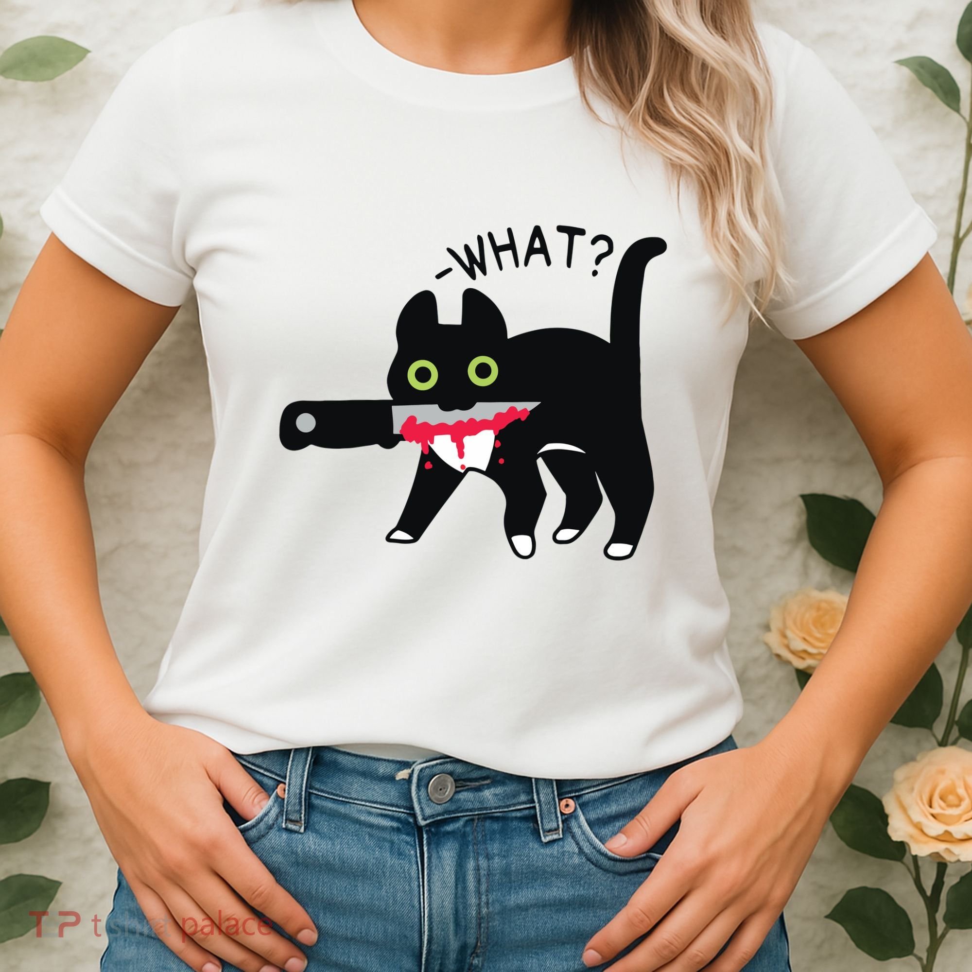 Cat What Murderous Tuxedo Cat With Knife Halloween Costume Women's T-Shirt