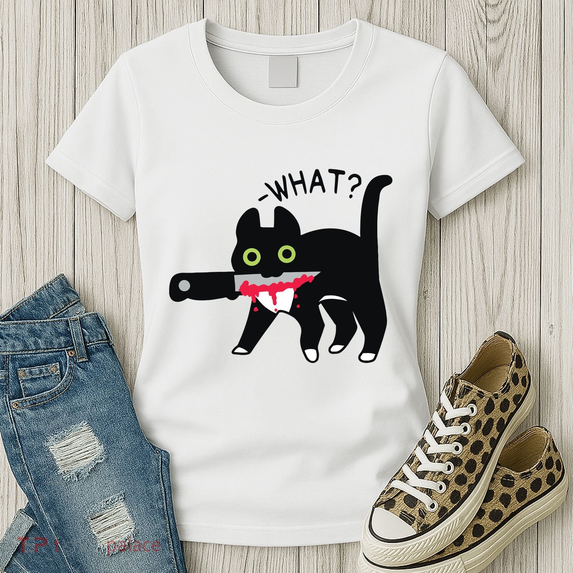 Cat What Murderous Tuxedo Cat With Knife Halloween Costume Women's T-Shirt
