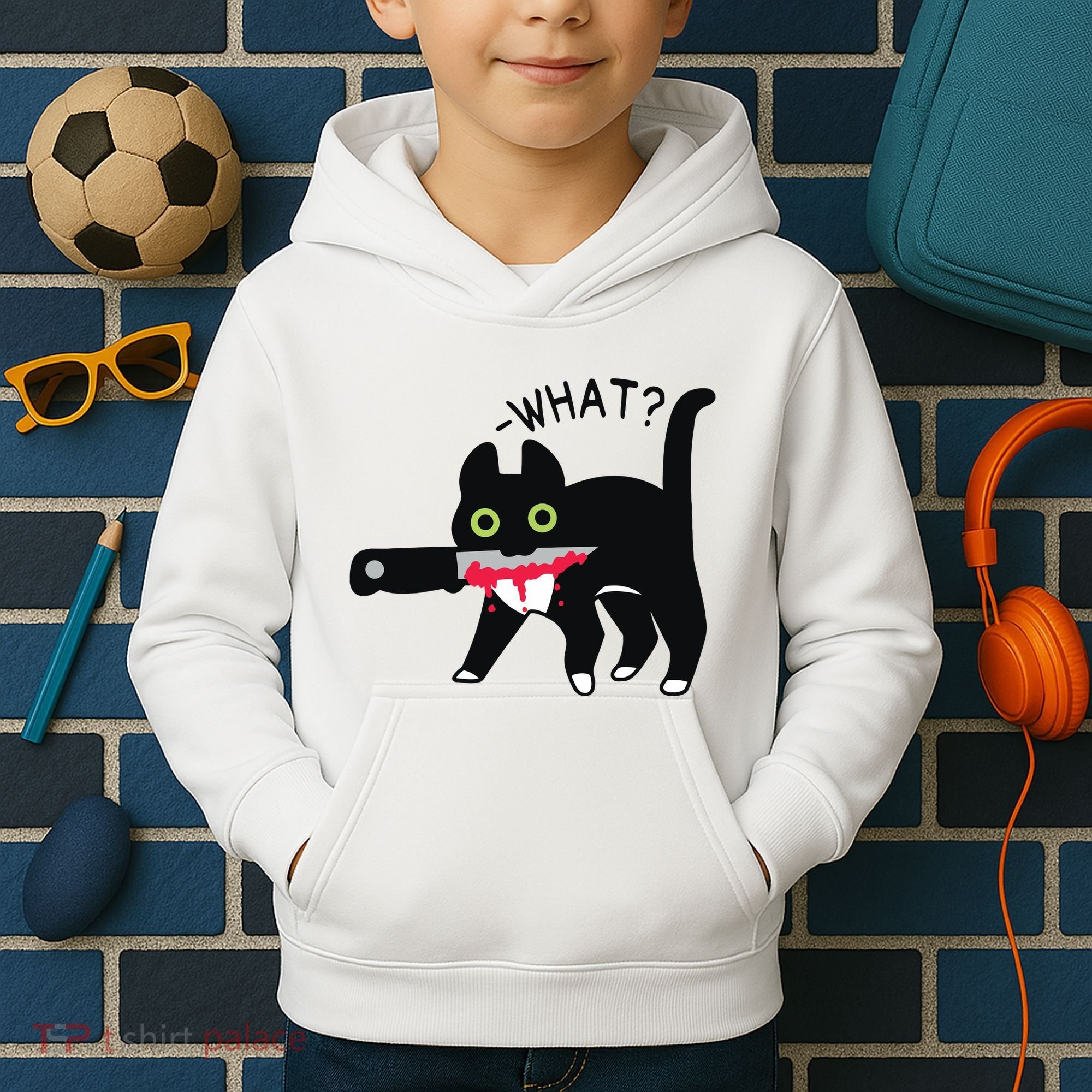 Cat What Murderous Tuxedo Cat With Knife Halloween Costume Kids Hoodie