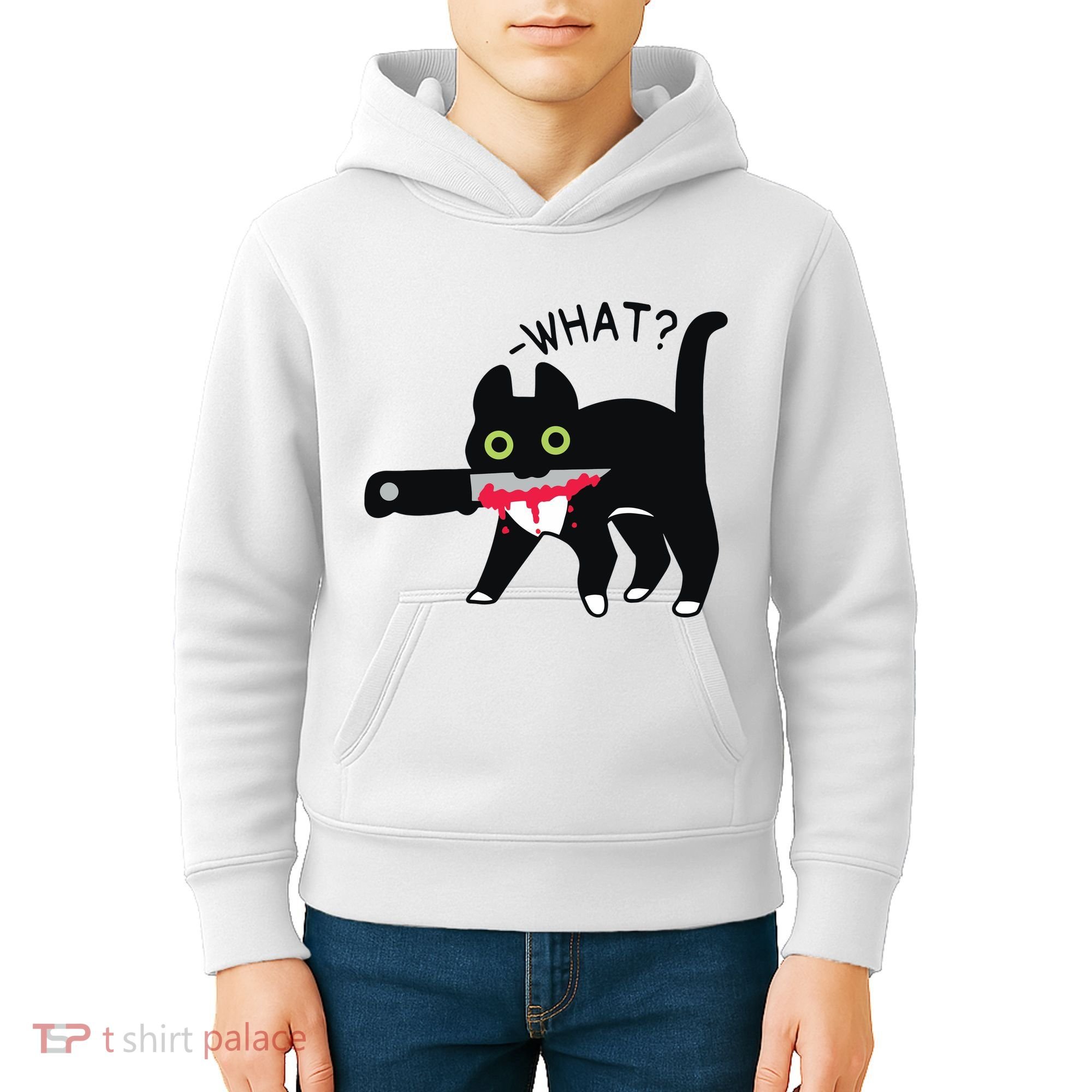 Cat What Murderous Tuxedo Cat With Knife Halloween Costume Kids Hoodie