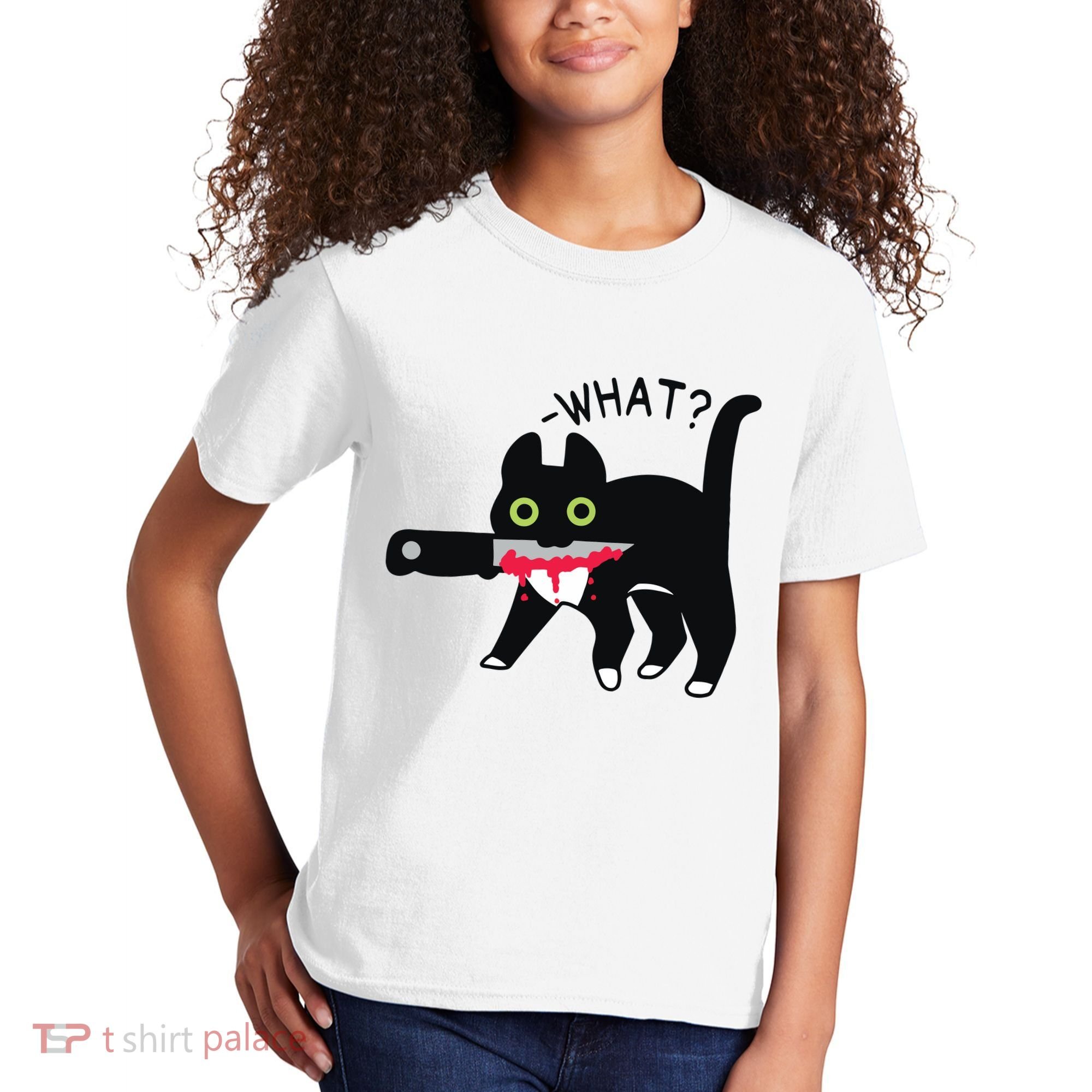 Cat What Murderous Tuxedo Cat With Knife Halloween Costume Kids T-Shirt
