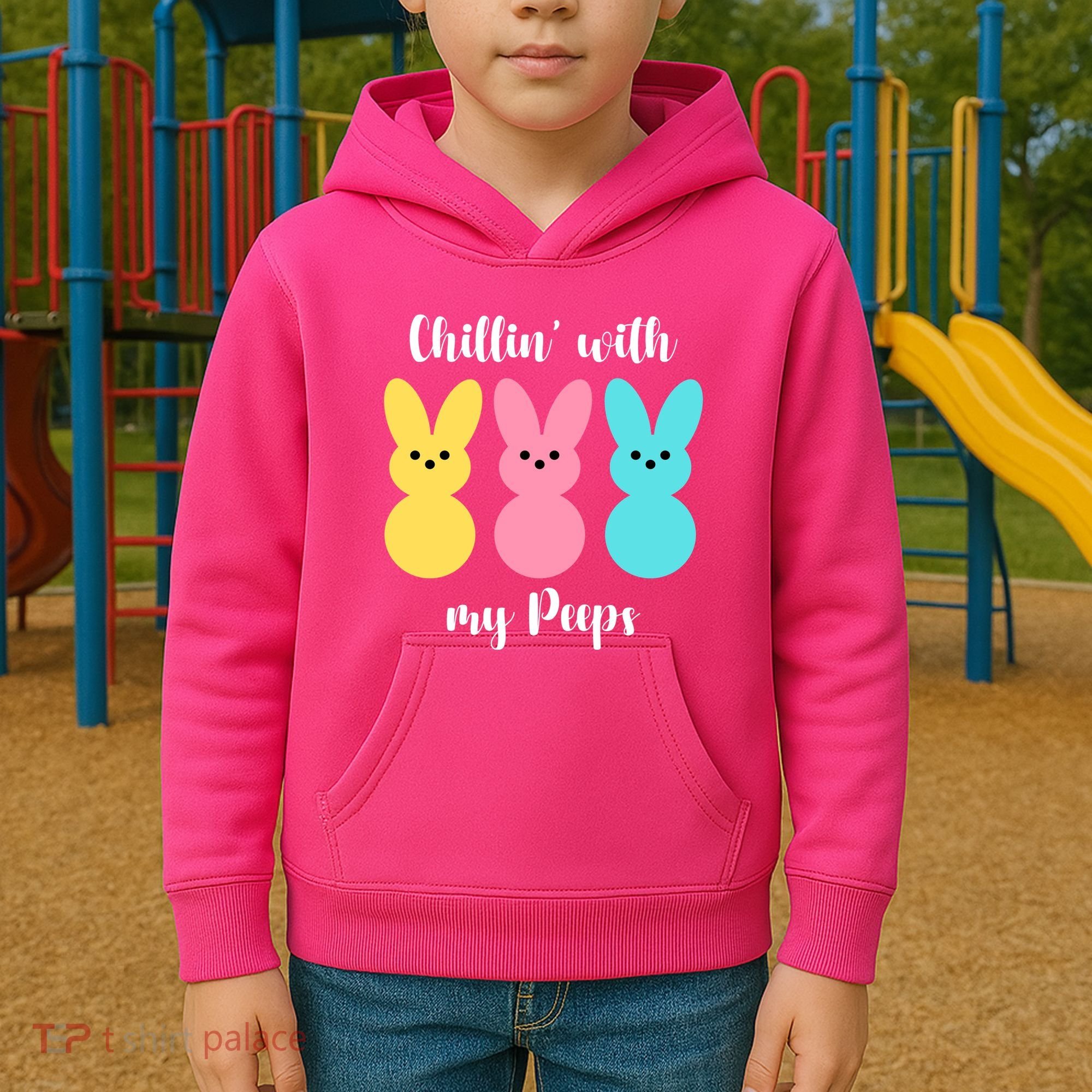 Chillin With My Peeps Easter Bunny Funny Cute Kids Hoodie