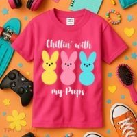Chillin With My Peeps Easter Bunny Funny Cute Kids T-Shirt thumb 3