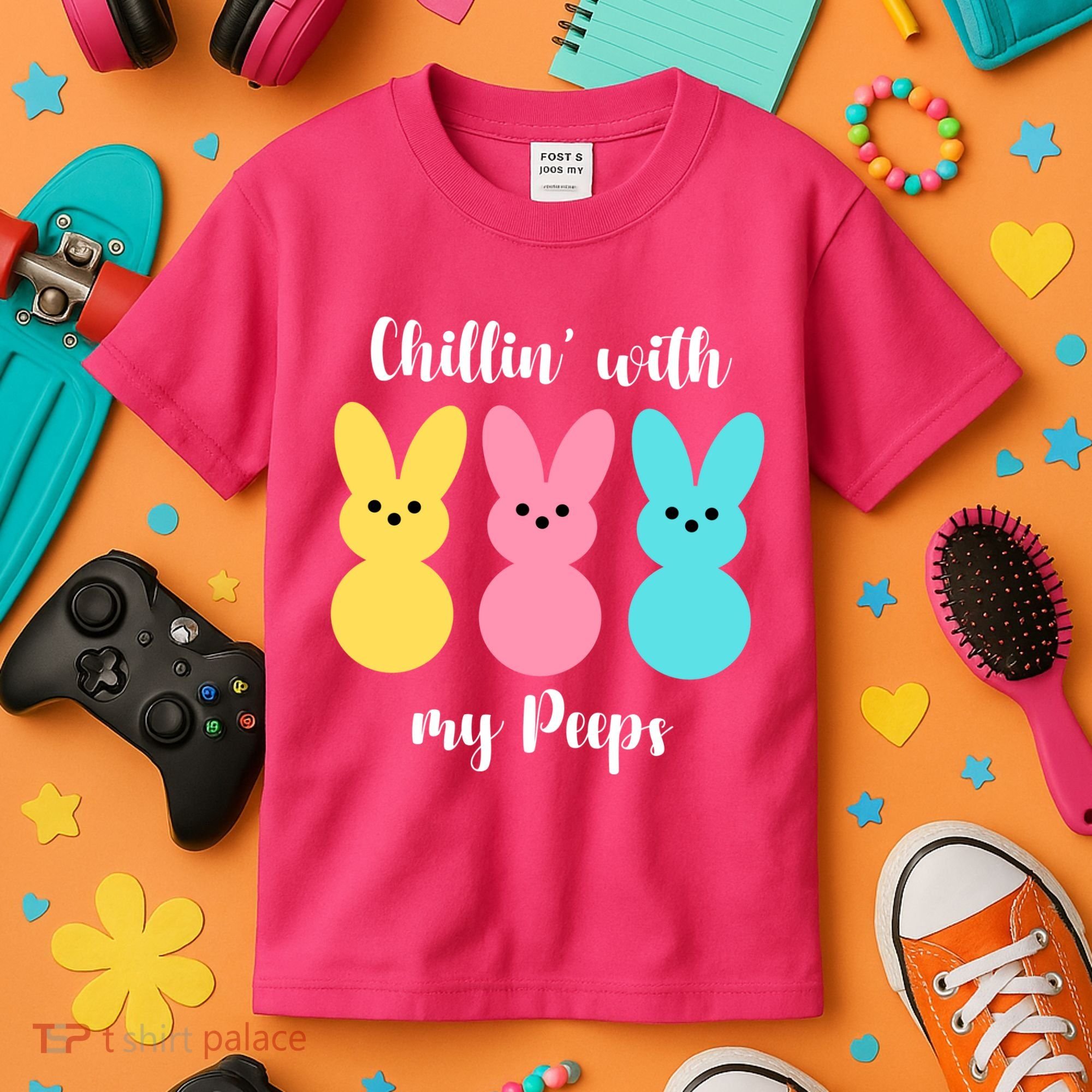 Chillin With My Peeps Easter Bunny Funny Cute Kids T-Shirt