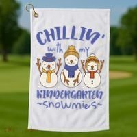 Chillin With My Kindergarten Snowmies Cute Winter Golf Towel thumb 1