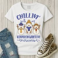 Chillin With My Kindergarten Snowmies Cute Winter Women's T-Shirt thumb 3