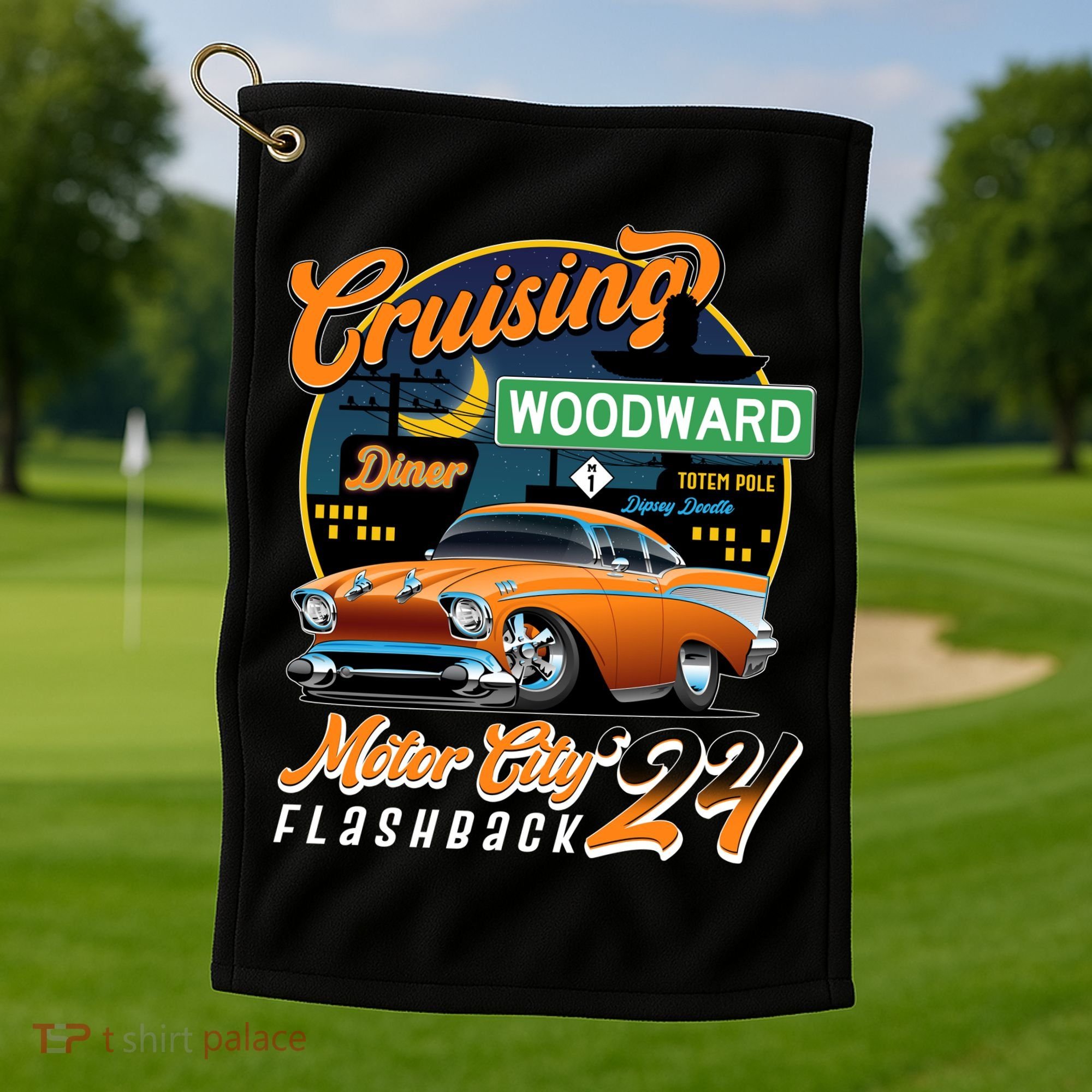 Cruising Woodward Motor City Flashback 2024 Orange Version Golf Towel