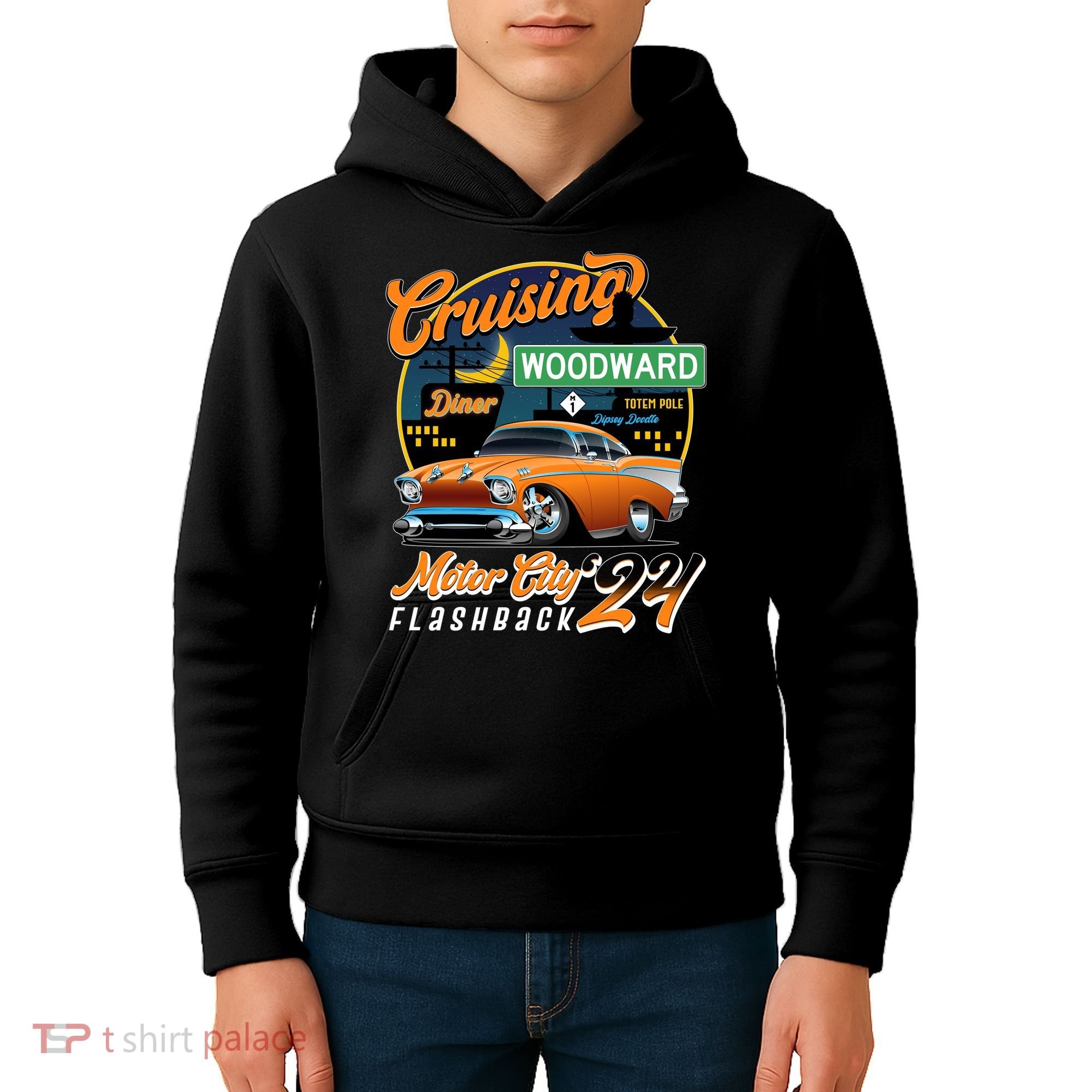 Cruising Woodward Motor City Flashback 2024 Orange Version Kids Hoodie