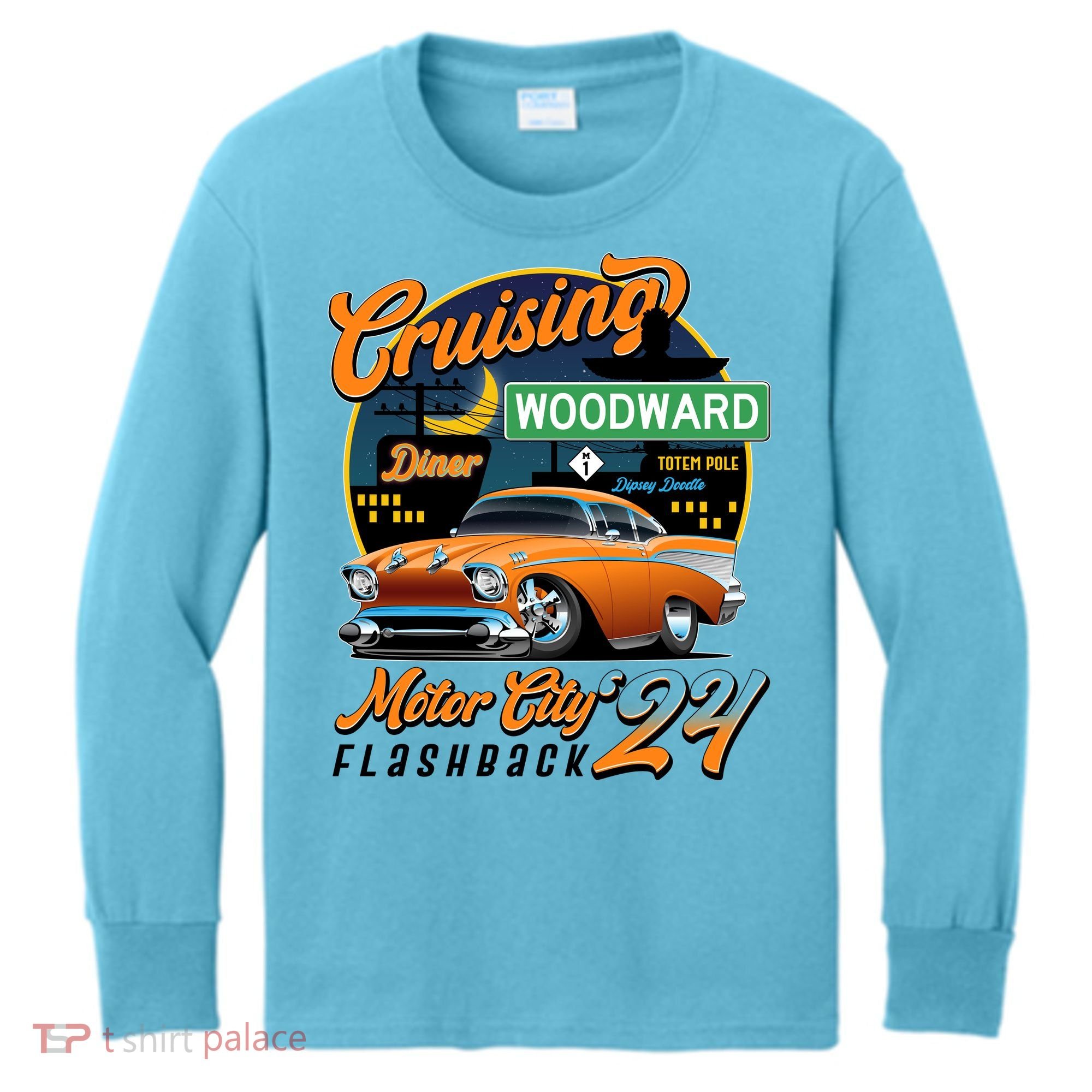 Cruising Woodward Motor City Flashback 2024 Orange Version Kids Long Sleeve Shirt