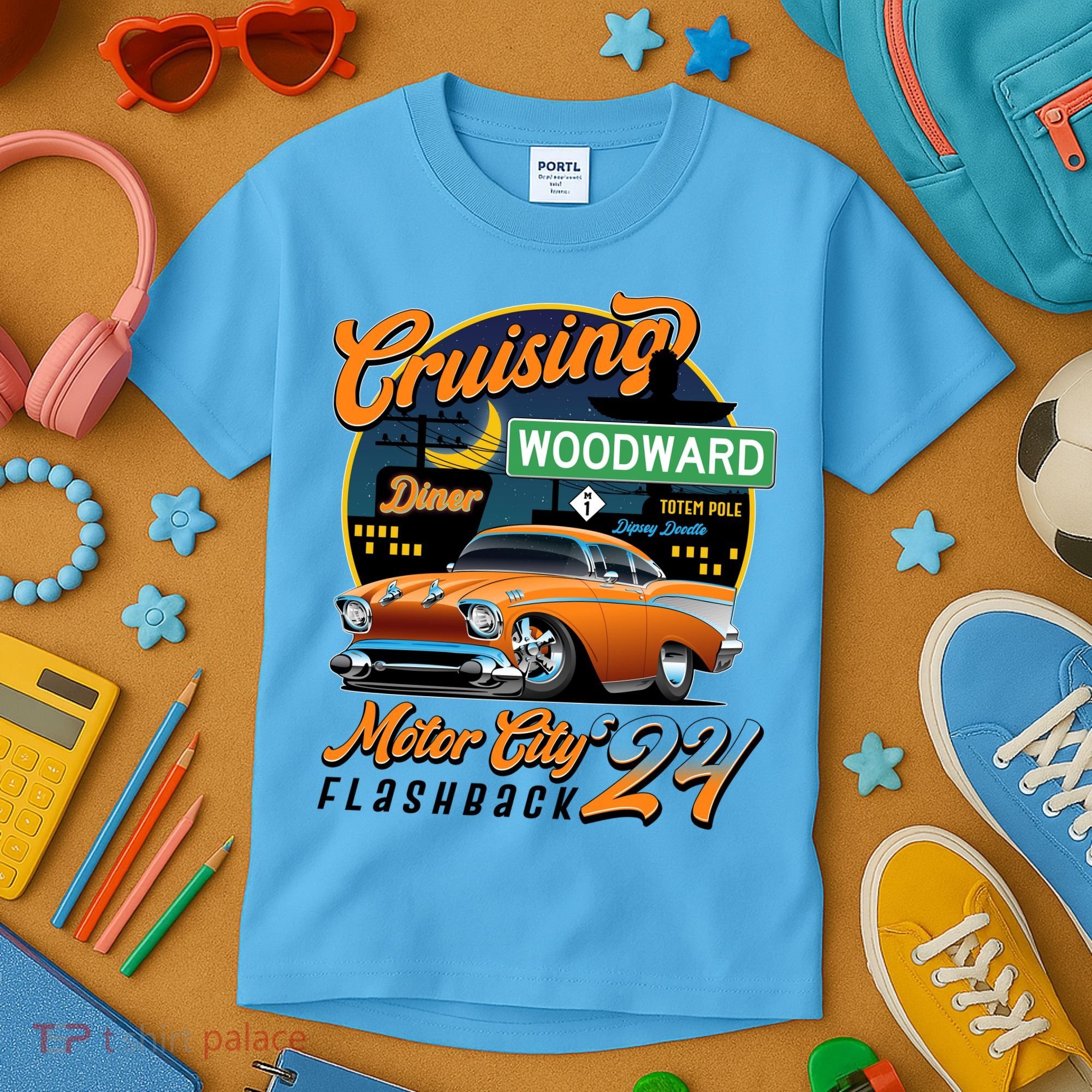 Cruising Woodward Motor City Flashback 2024 Orange Version Kids T-Shirt