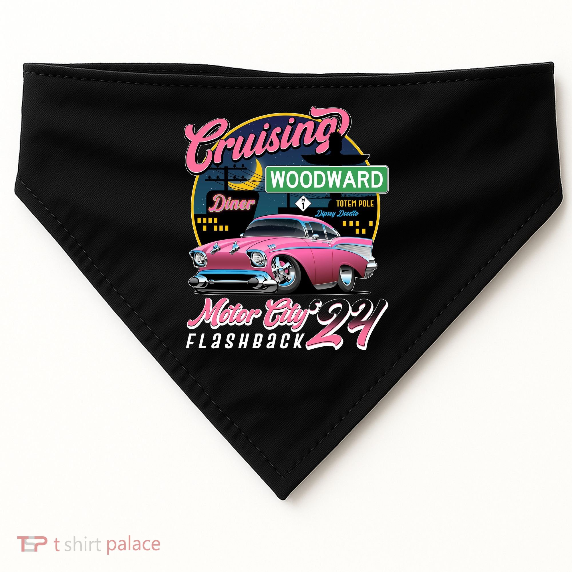 Cruising Woodward Motor City Flashback 2024 Pink Version USA-Made Doggie Bandana