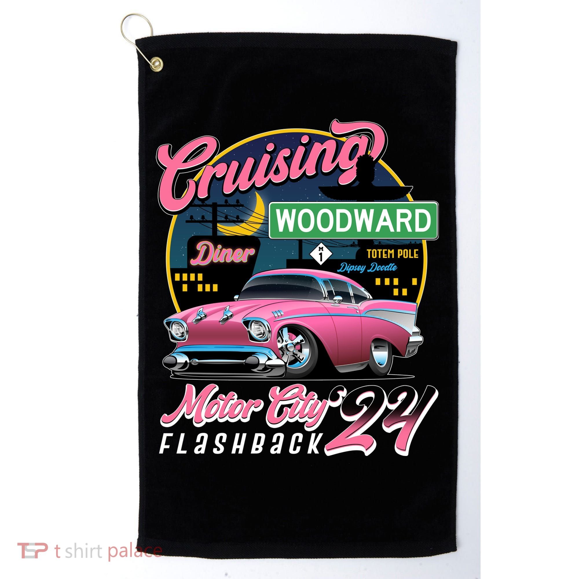 Cruising Woodward Motor City Flashback 2024 Pink Version Golf Towel