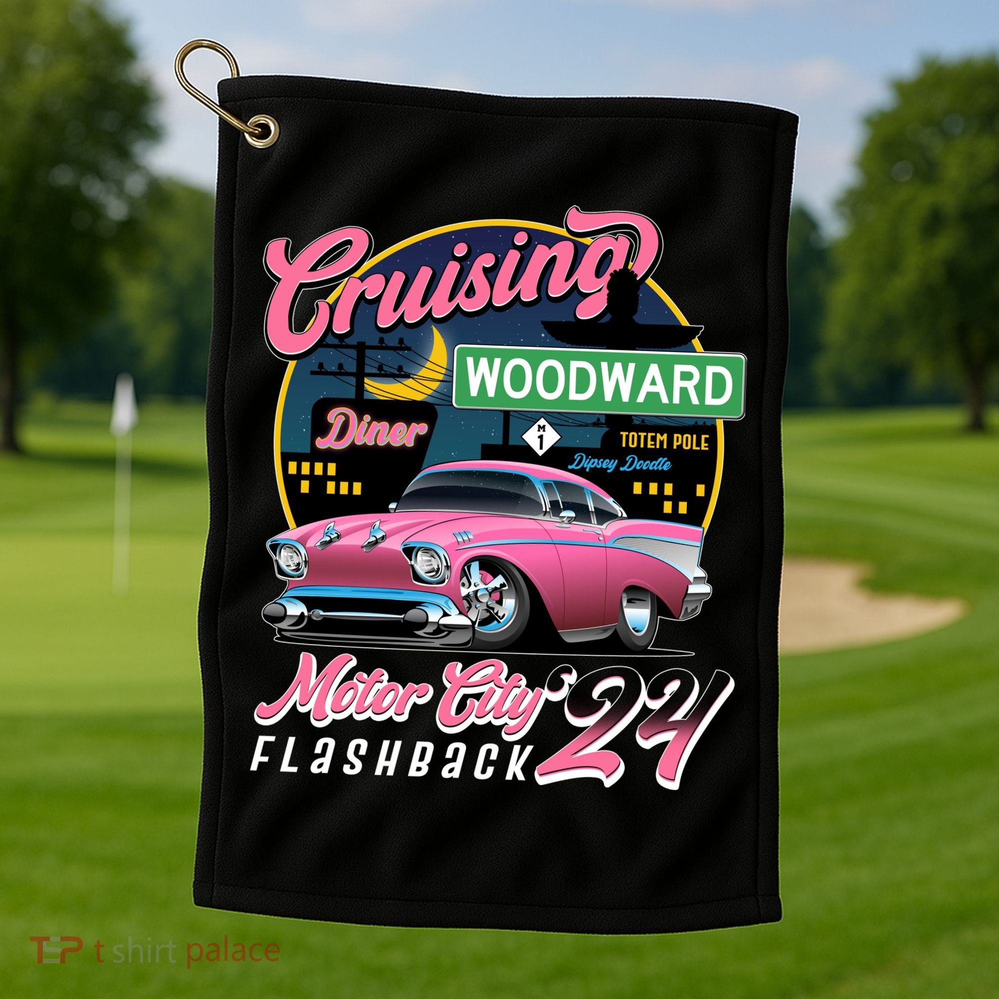 Cruising Woodward Motor City Flashback 2024 Pink Version Golf Towel