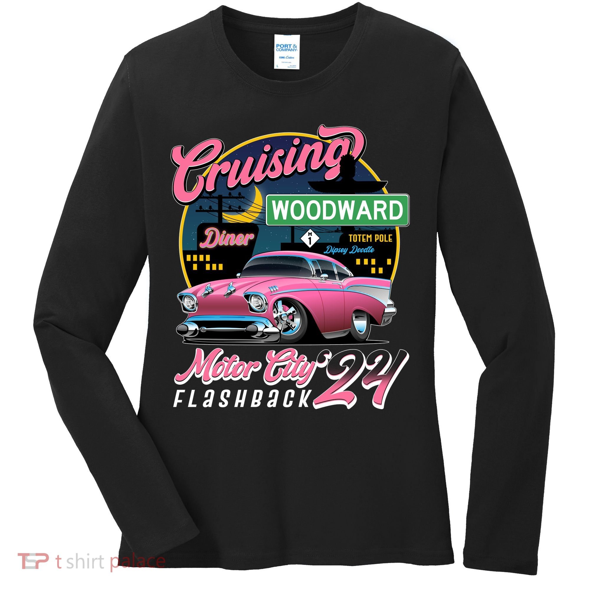 Cruising Woodward Motor City Flashback 2024 Pink Version Women's Long Sleeve Shirt