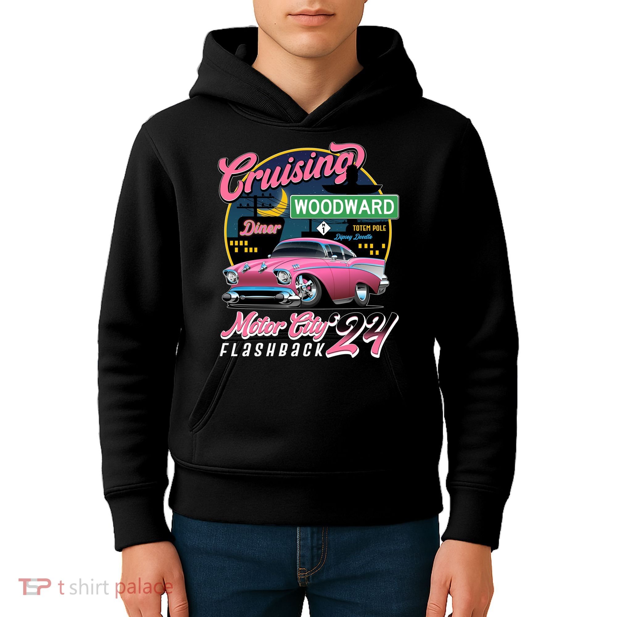 Cruising Woodward Motor City Flashback 2024 Pink Version Kids Hoodie