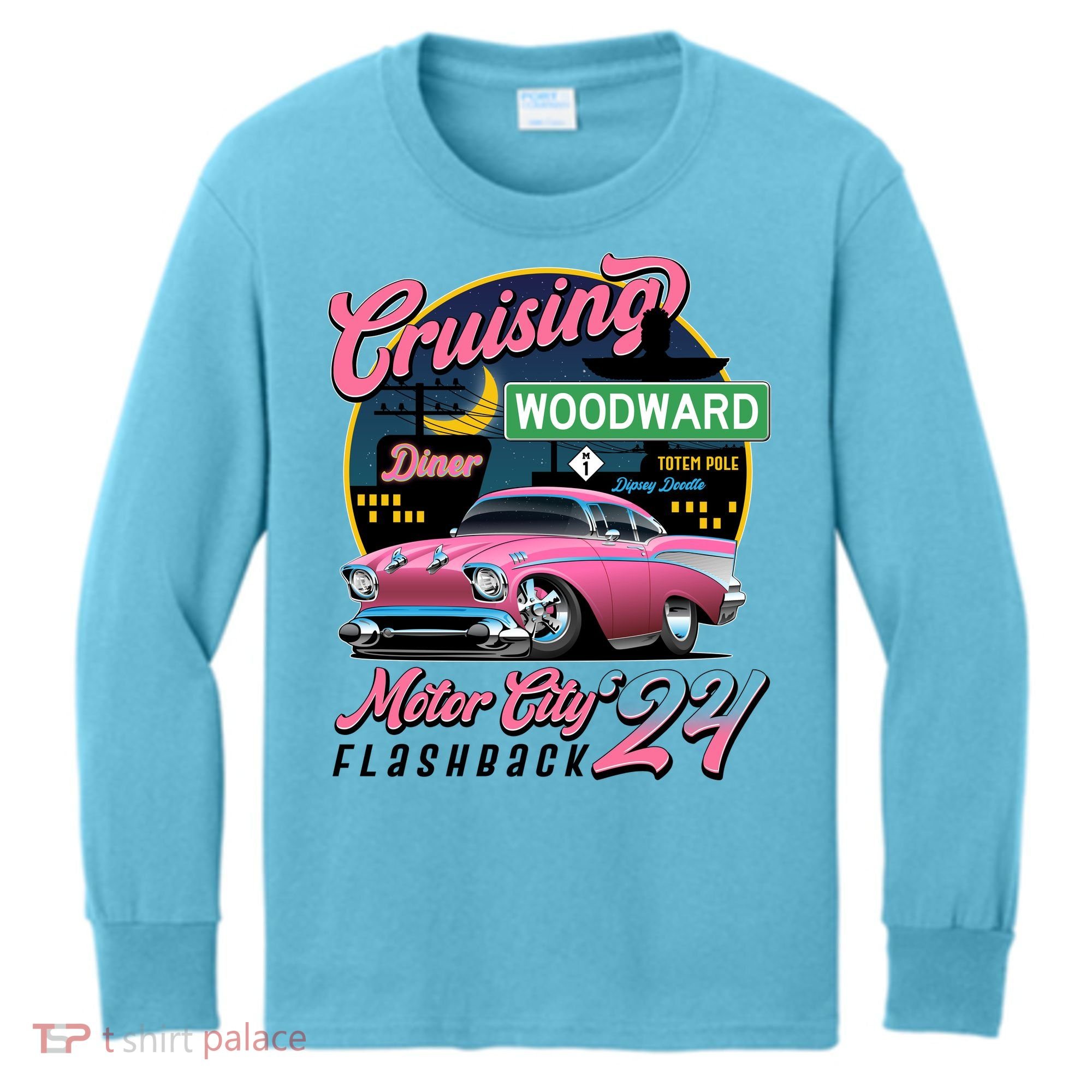 Cruising Woodward Motor City Flashback 2024 Pink Version Kids Long Sleeve Shirt