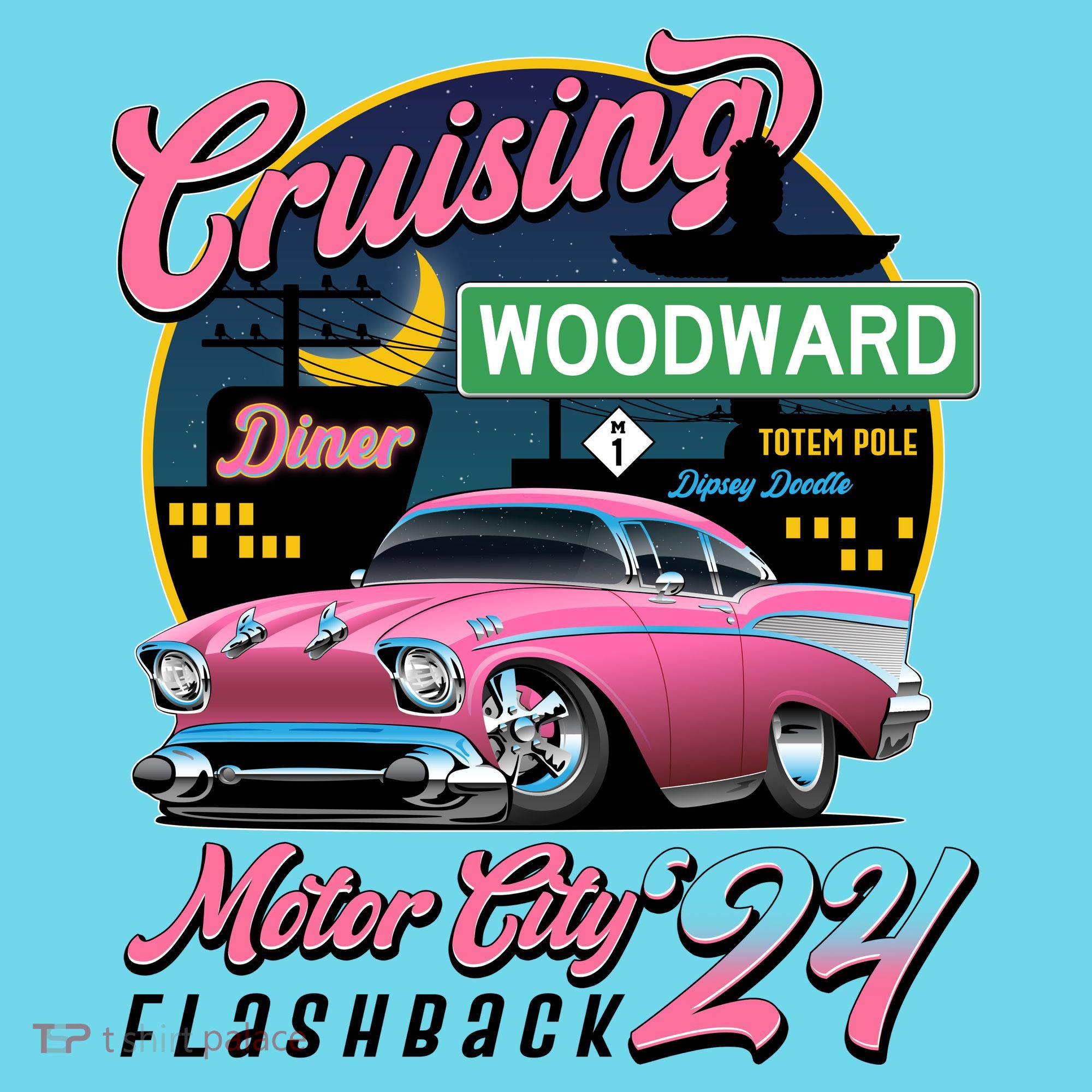 Cruising Woodward Motor City Flashback 2024 Pink Version Kids Long Sleeve Shirt