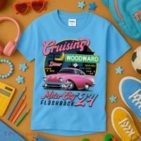Cruising Woodward Motor City Flashback 2024 Pink Version Kids T-Shirt thumb 3
