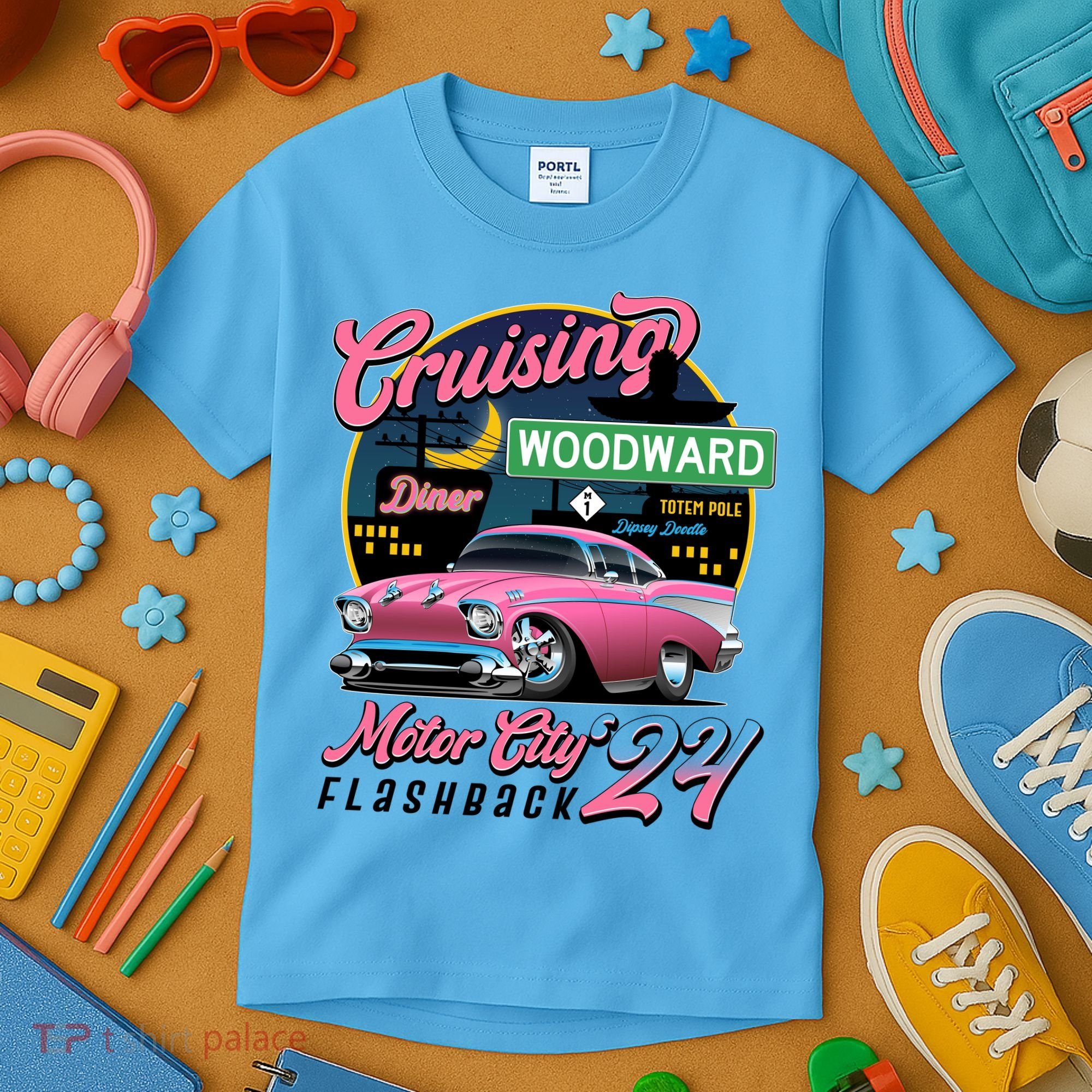 Cruising Woodward Motor City Flashback 2024 Pink Version Kids T-Shirt