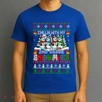 Chillin With My 2nd Grade Snowmies Xmas Team Teacher Gift T-Shirt thumb 3