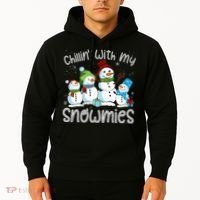 Chillin With My Snowmies Ugly Snowman Christmas Hoodie thumb 2