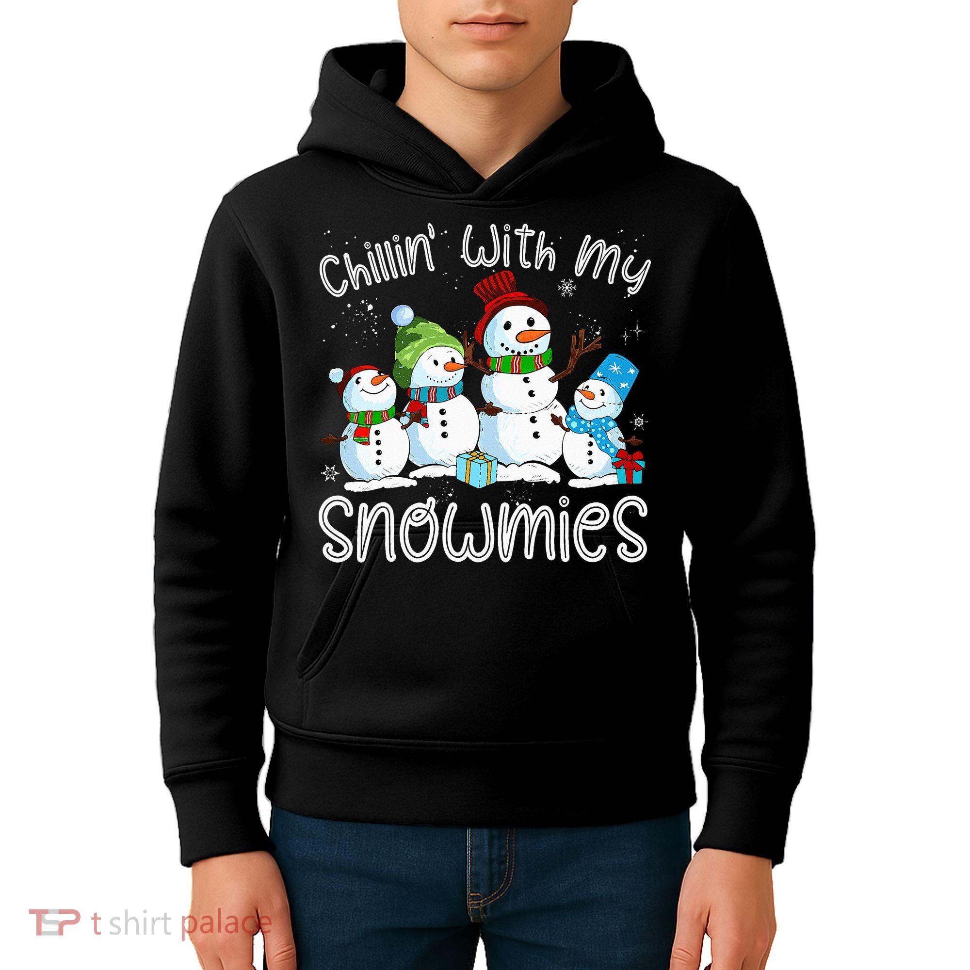 Chillin With My Snowmies Ugly Snowman Christmas Kids Hoodie