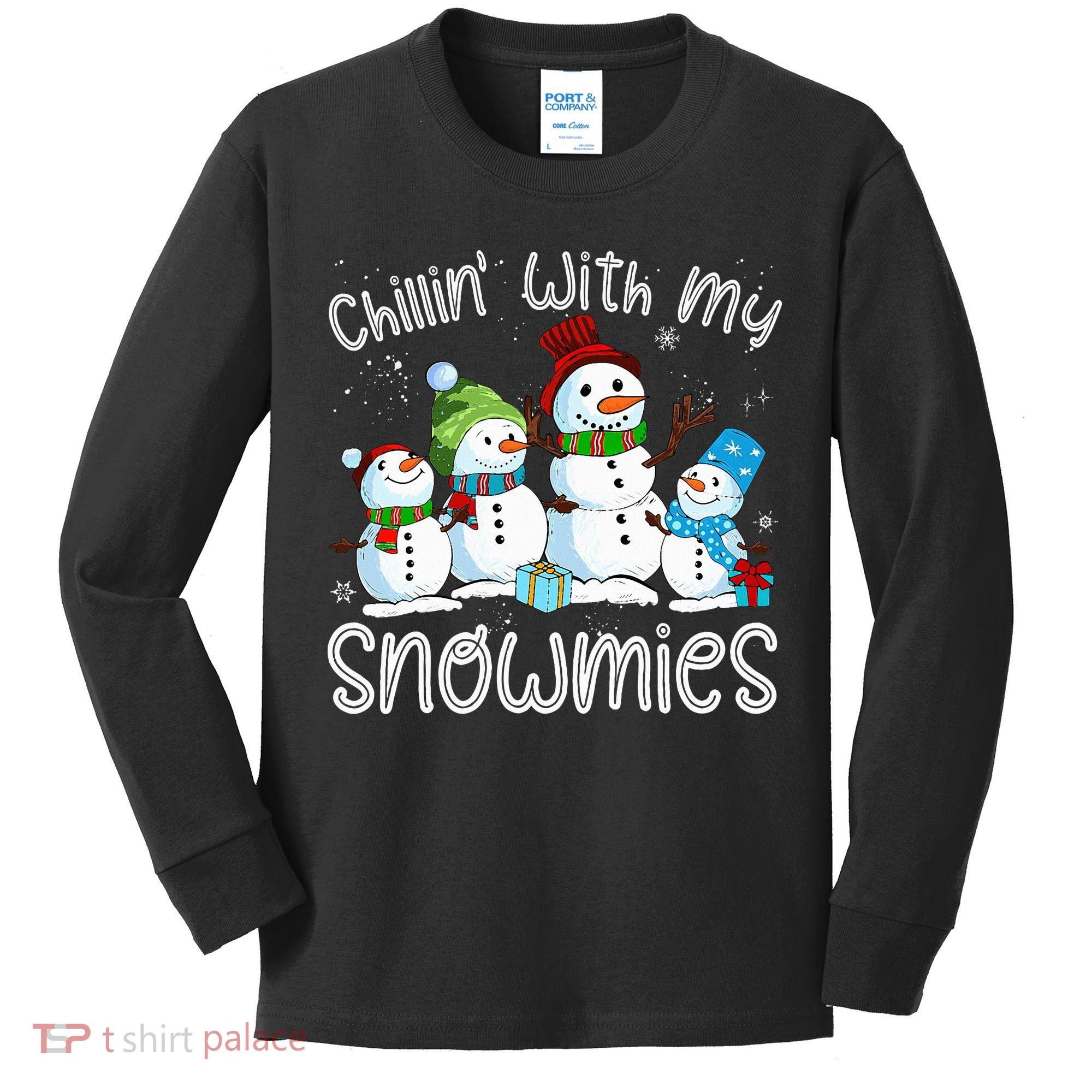 Chillin With My Snowmies Ugly Snowman Christmas Kids Long Sleeve Shirt