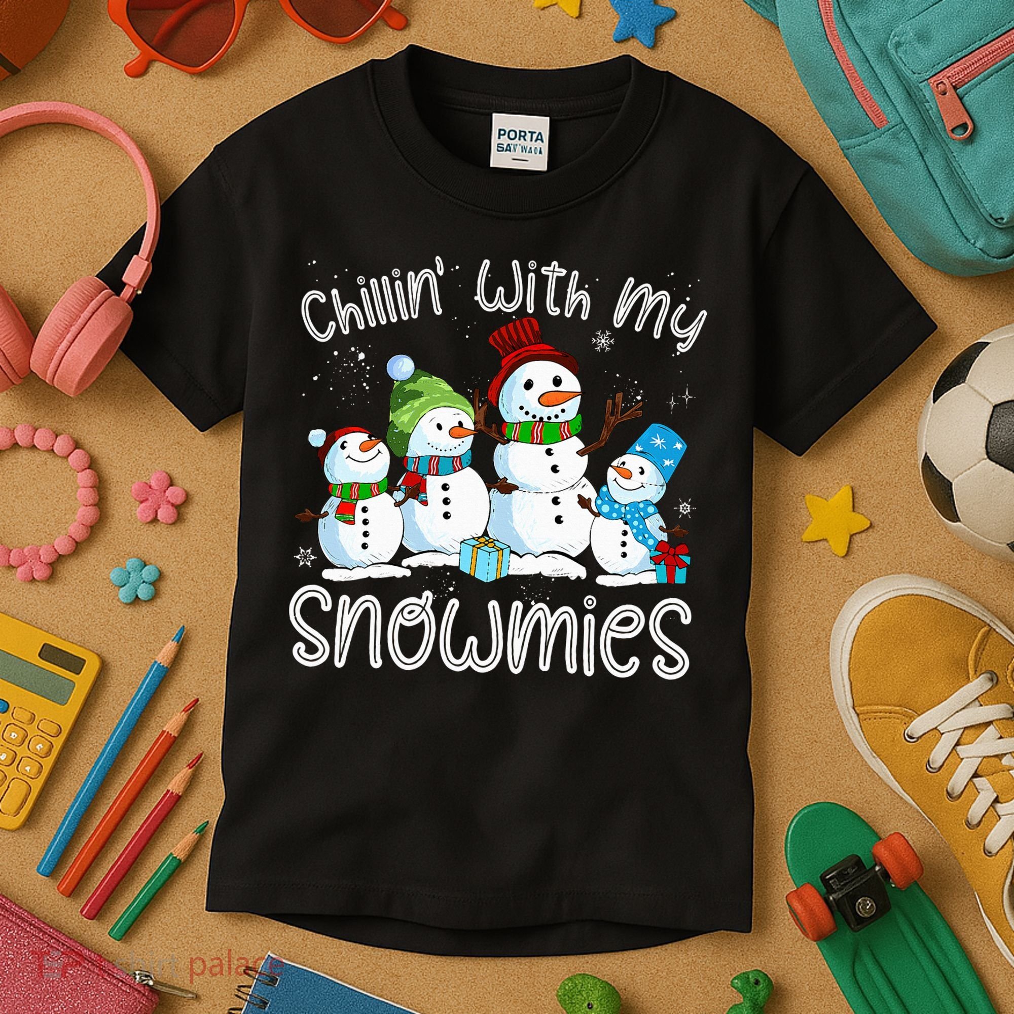 Chillin With My Snowmies Ugly Snowman Christmas Kids T-Shirt