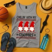 Chillin With My Gnomies Ugly Christmas Tank Top thumb 4