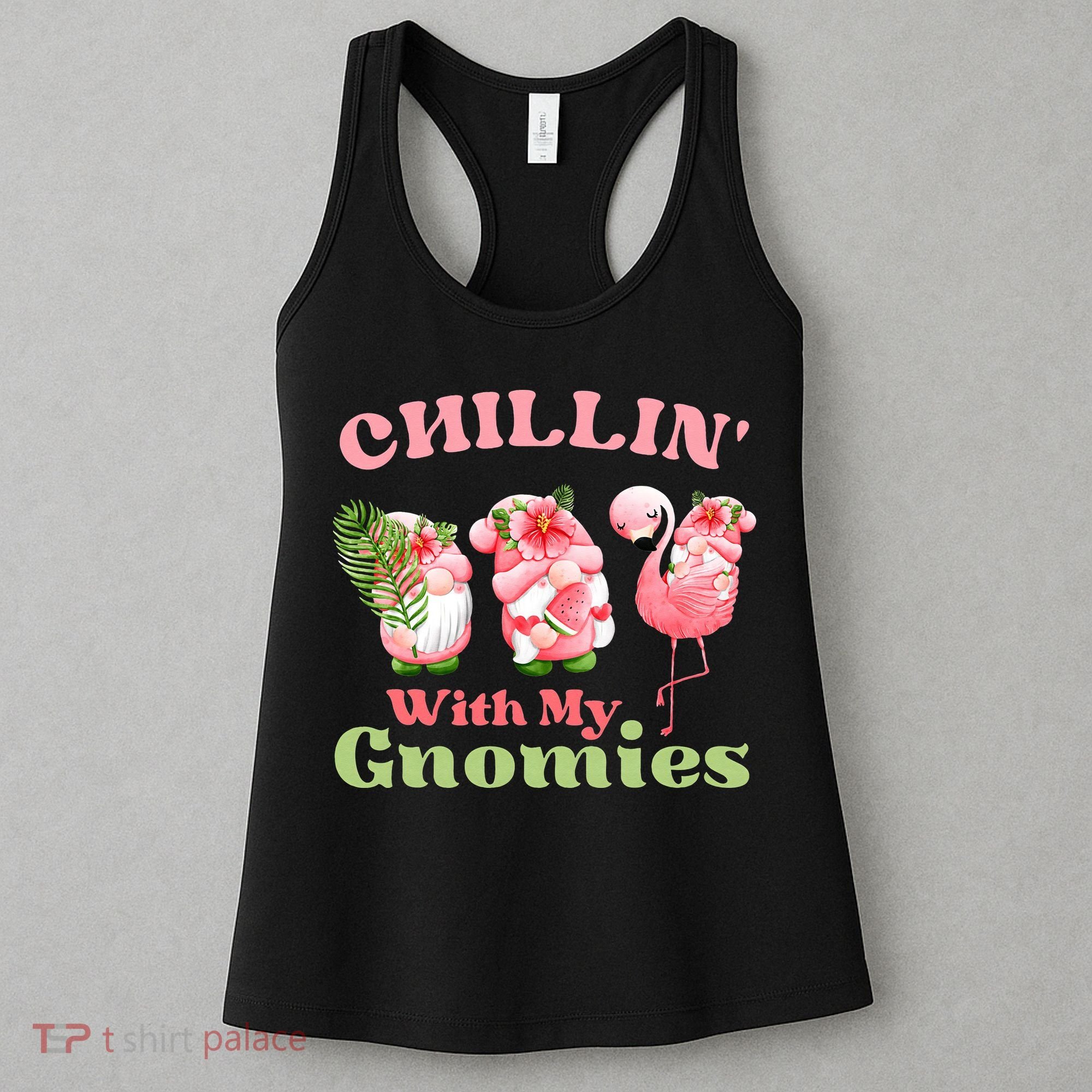 Chillin with my gnomies Tropical gnomes with a flamingo Women's Tank Top