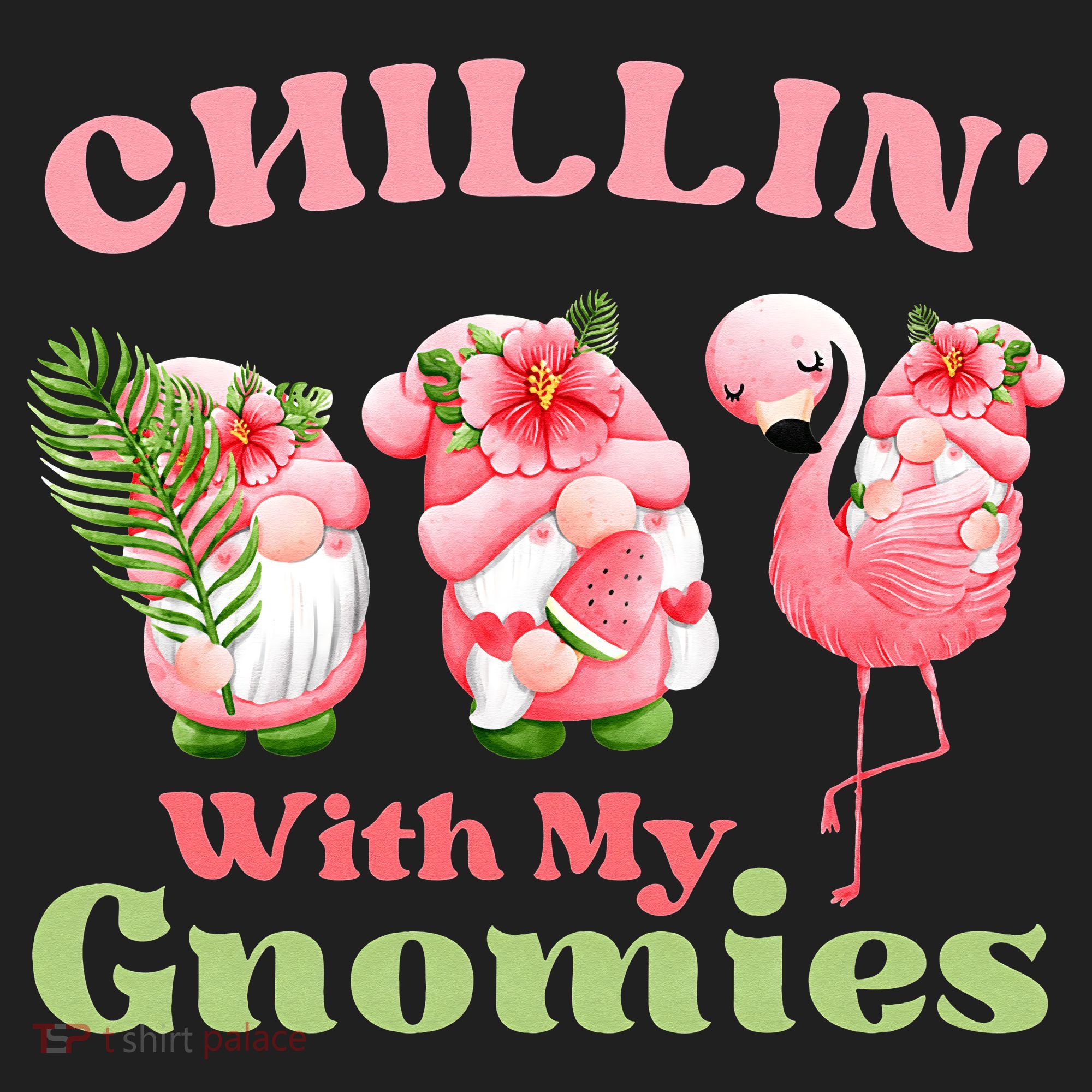 Chillin with my gnomies Tropical gnomes with a flamingo Hat