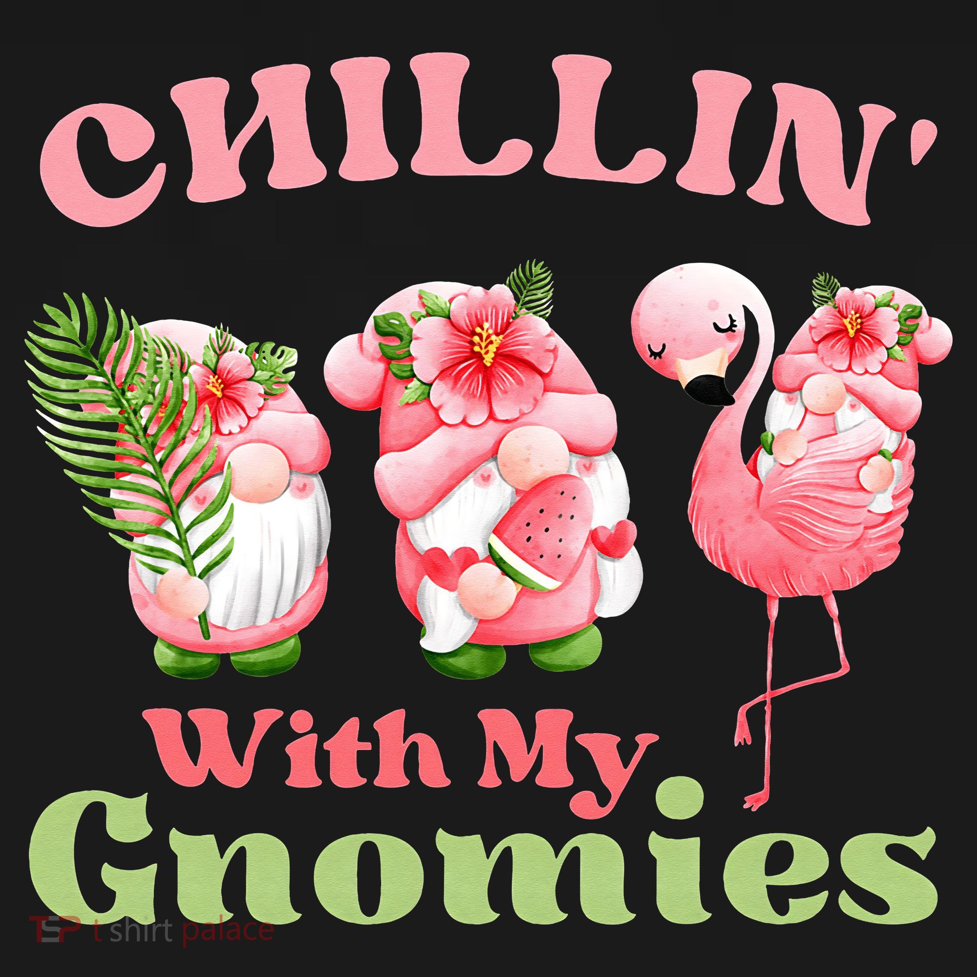 Chillin with my gnomies Tropical gnomes with a flamingo Kids Sweatshirt