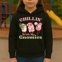 Chillin with my gnomies Tropical gnomes with a flamingo Kids Hoodie thumb 3