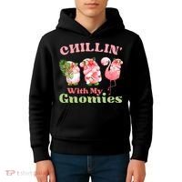 Chillin with my gnomies Tropical gnomes with a flamingo Kids Hoodie thumb 4