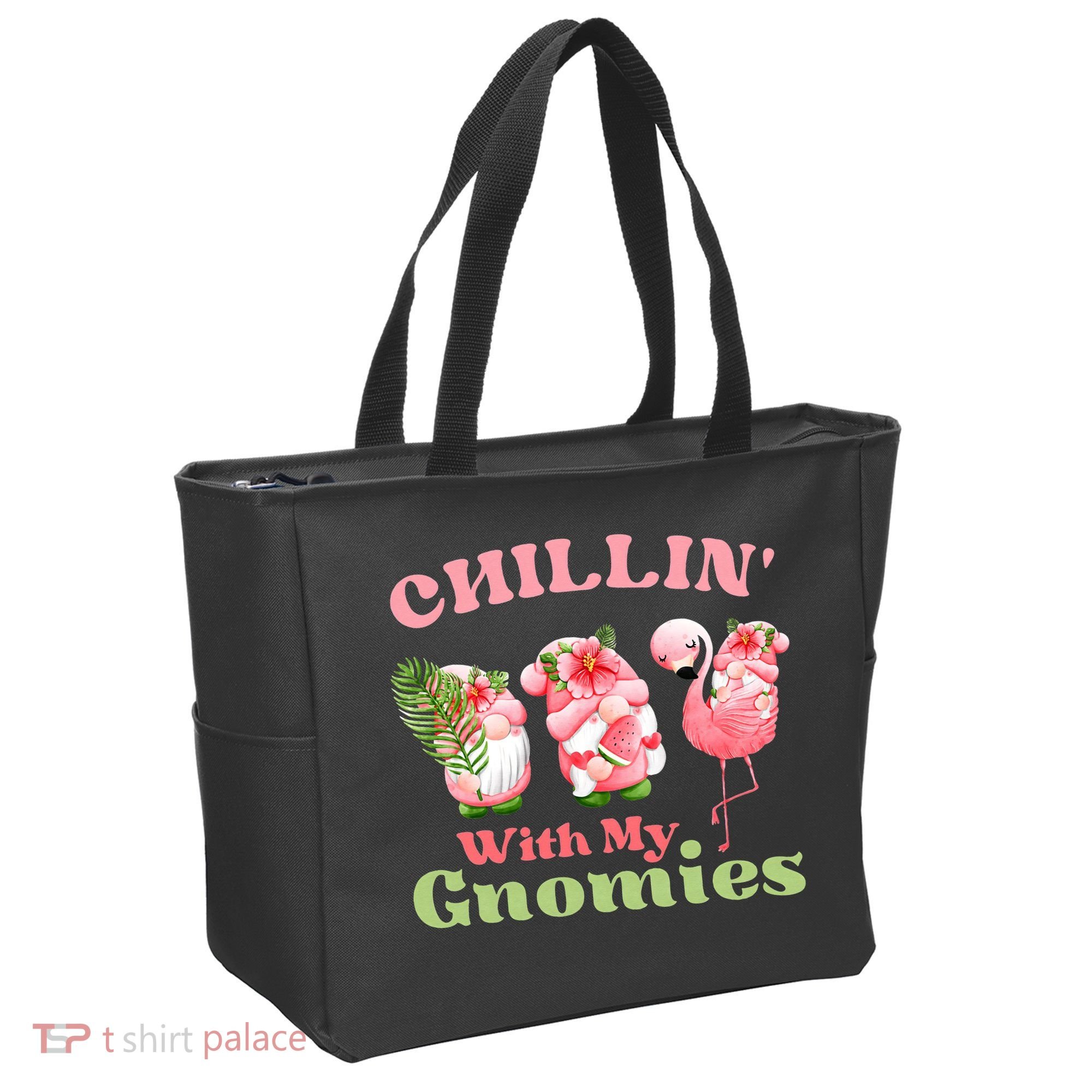 Chillin with my gnomies Tropical gnomes with a flamingo Tote Bag