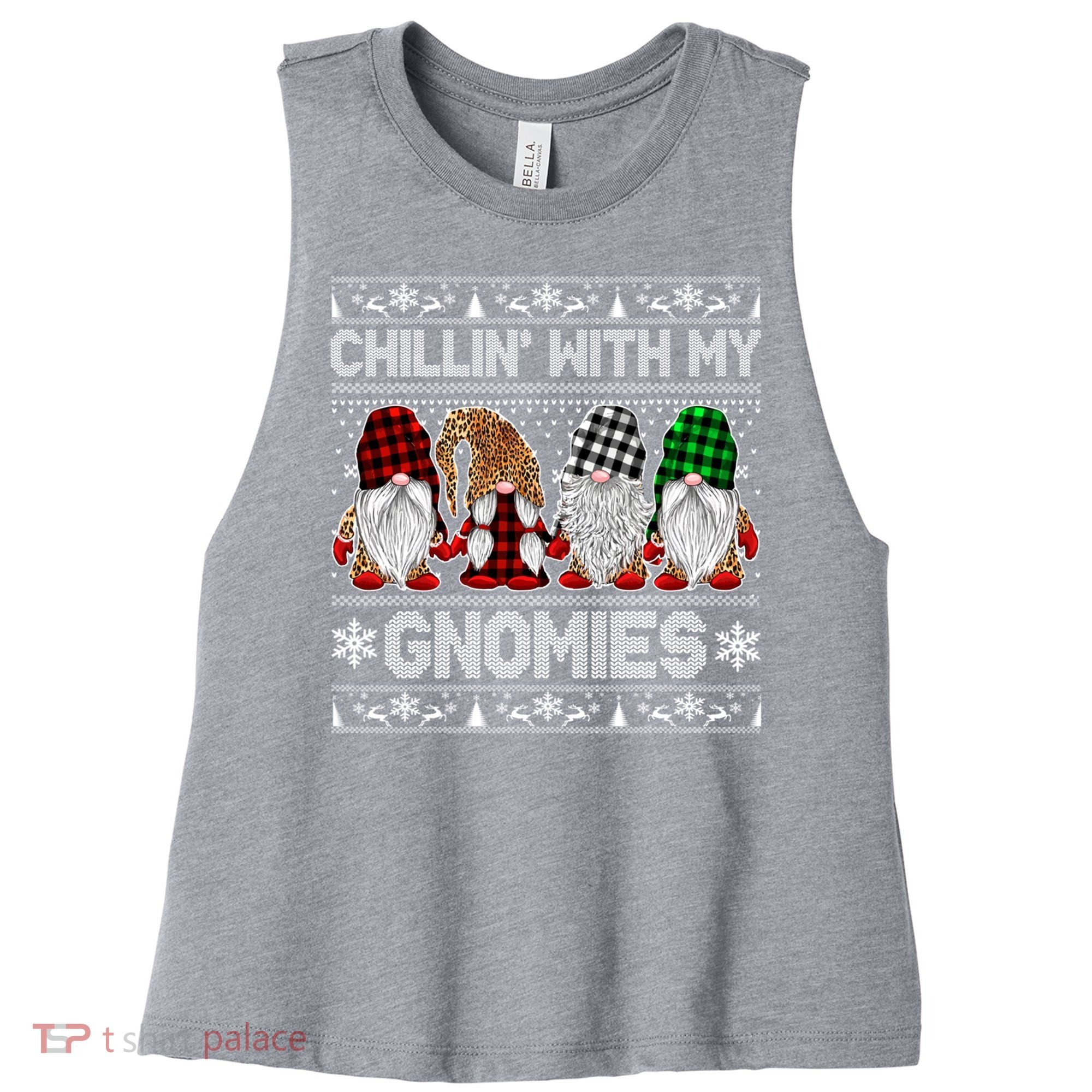 Chillin With My Gnomies Family Ugly Christmas Sweater Gnomes Gift Women's Racerback Cropped Tank