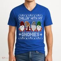 Chillin With My Gnomies Family Ugly Christmas Sweater Gnomes Gift V-Neck T-Shirt thumb 2