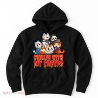 Chillin With My Creeps Funny Cat Horror Movies Serial Killer Hoodie thumb 0