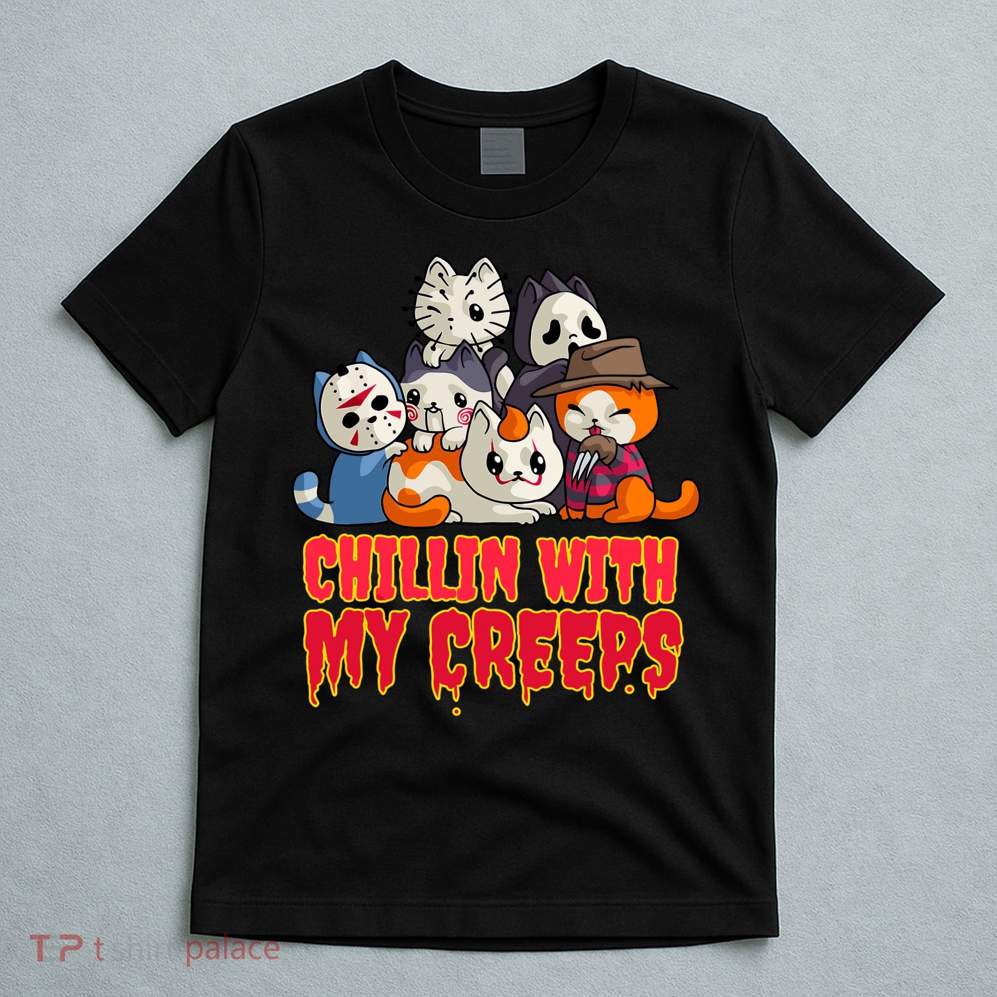 Chillin With My Creeps Funny Cat Horror Movies Serial Killer T-Shirt