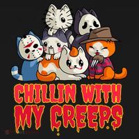 Chillin With My Creeps Funny Cat Horror Movies Serial Killer T-Shirt thumb 7