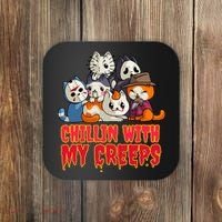 Chillin With My Creeps Funny Cat Horror Movies Serial Killer Coaster thumb 0
